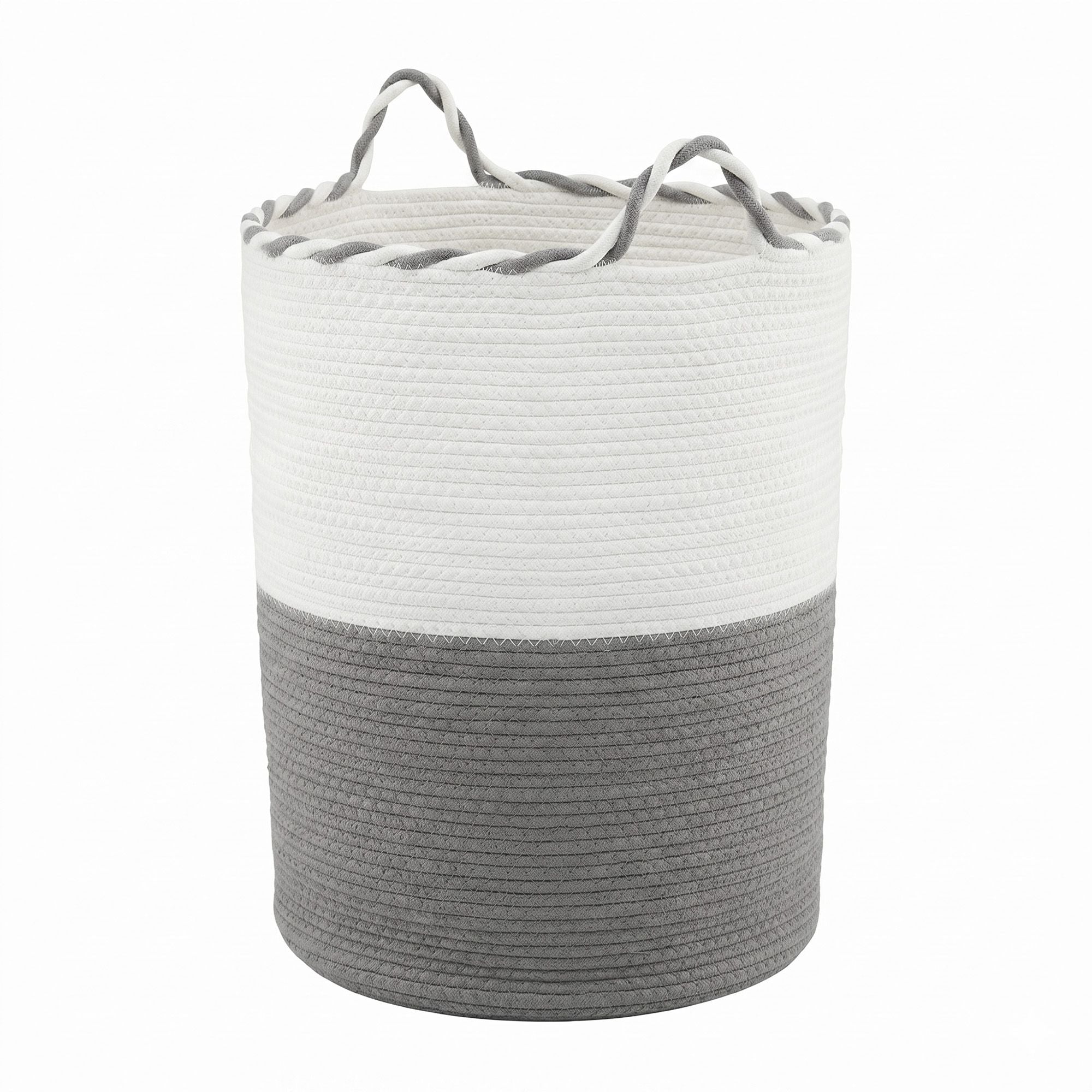 Woven Laundry Basket with handles Foldable White & Grey