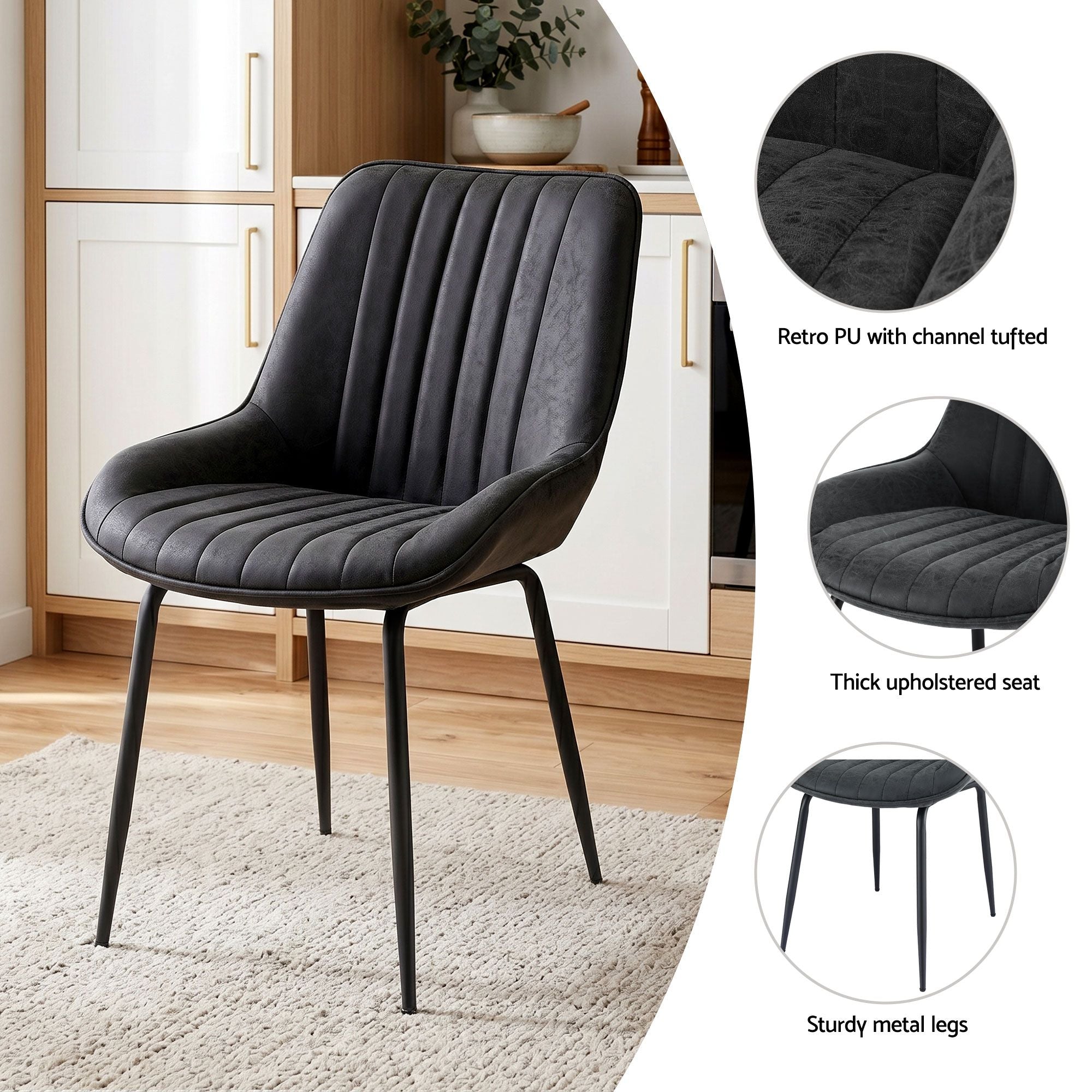 Dining Table and Chairs Set 5pcs Foldable Kitchen Furniture with 2 Drawers Black and White