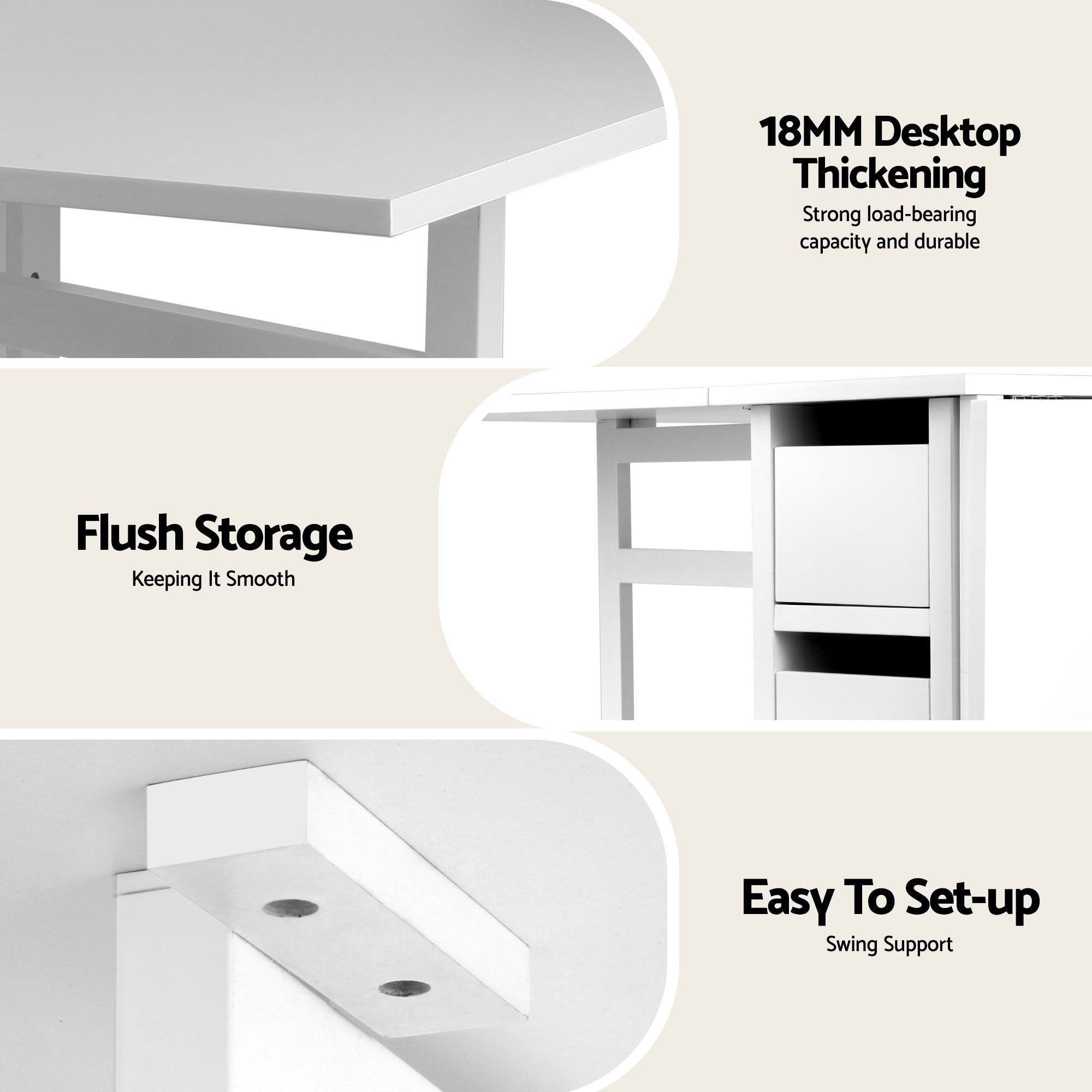 Dining Table and Chairs Set 5pcs Foldable with 2 Drawers Black and White