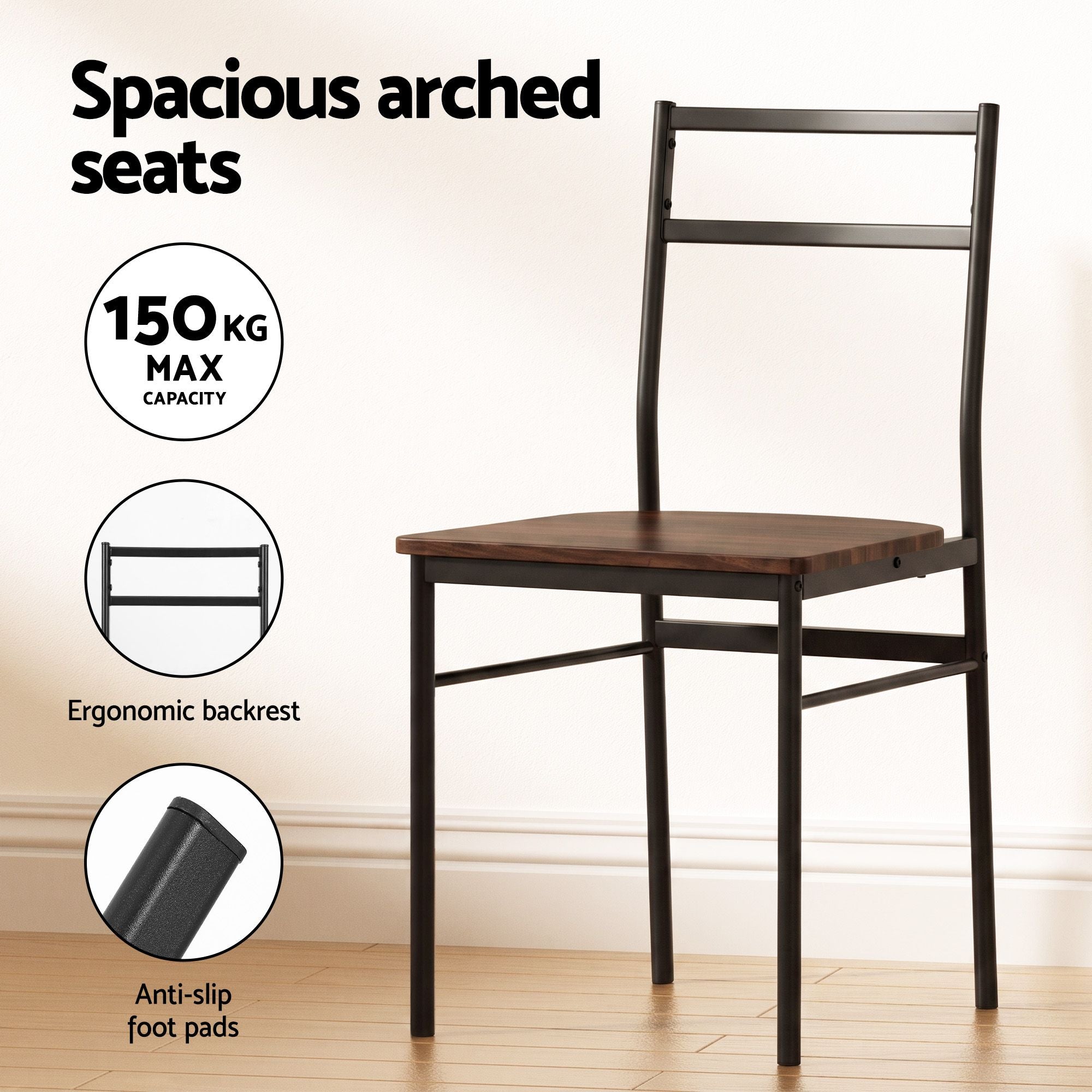 Dining Table and 4 Chairs Set 5pcs Extendable 60-120cm Drop-Leaf - Brown