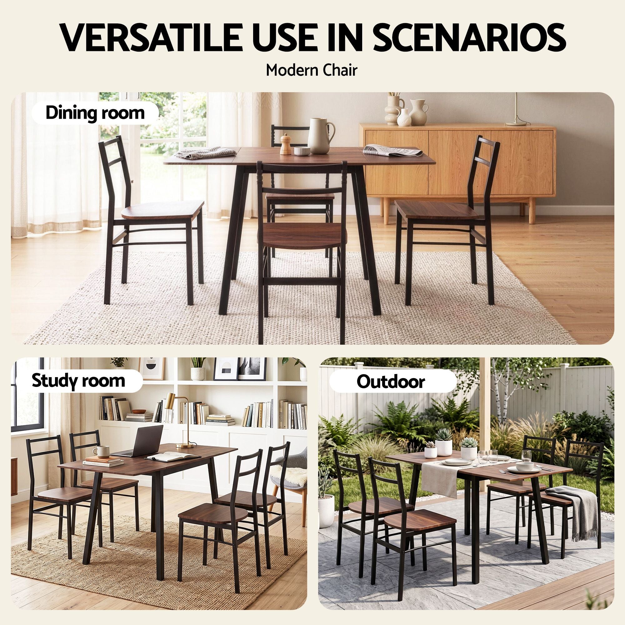 Dining Table and 4 Chairs Set 5pcs Extendable 60-120cm Drop-Leaf - Brown