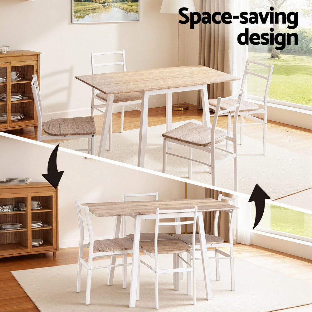Dining Table and Chairs Set 5pcs Foldable Kitchen Furniture Natural White