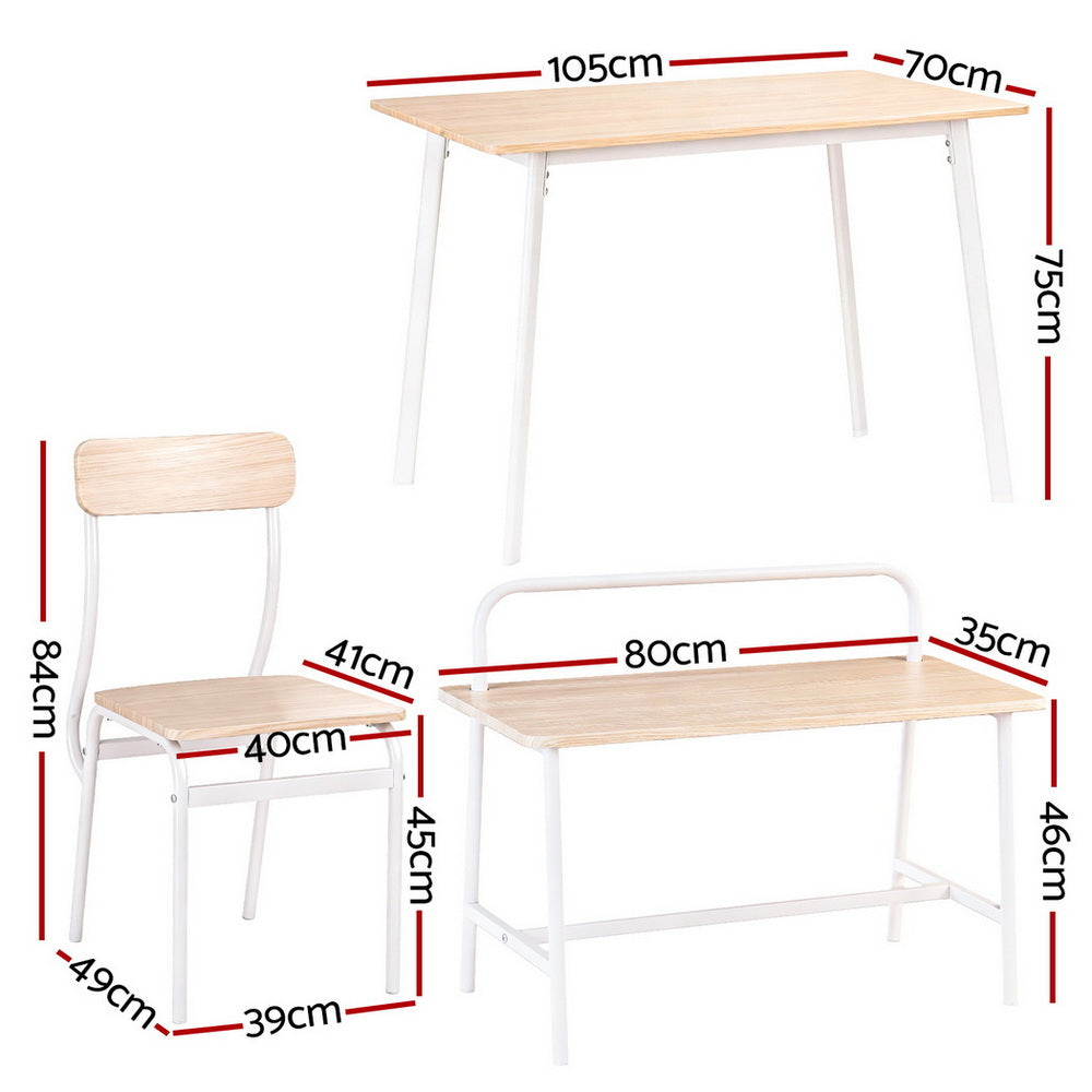 Dining Table and Chairs Set of 4 Bench Kitchen Furniture Natural and White