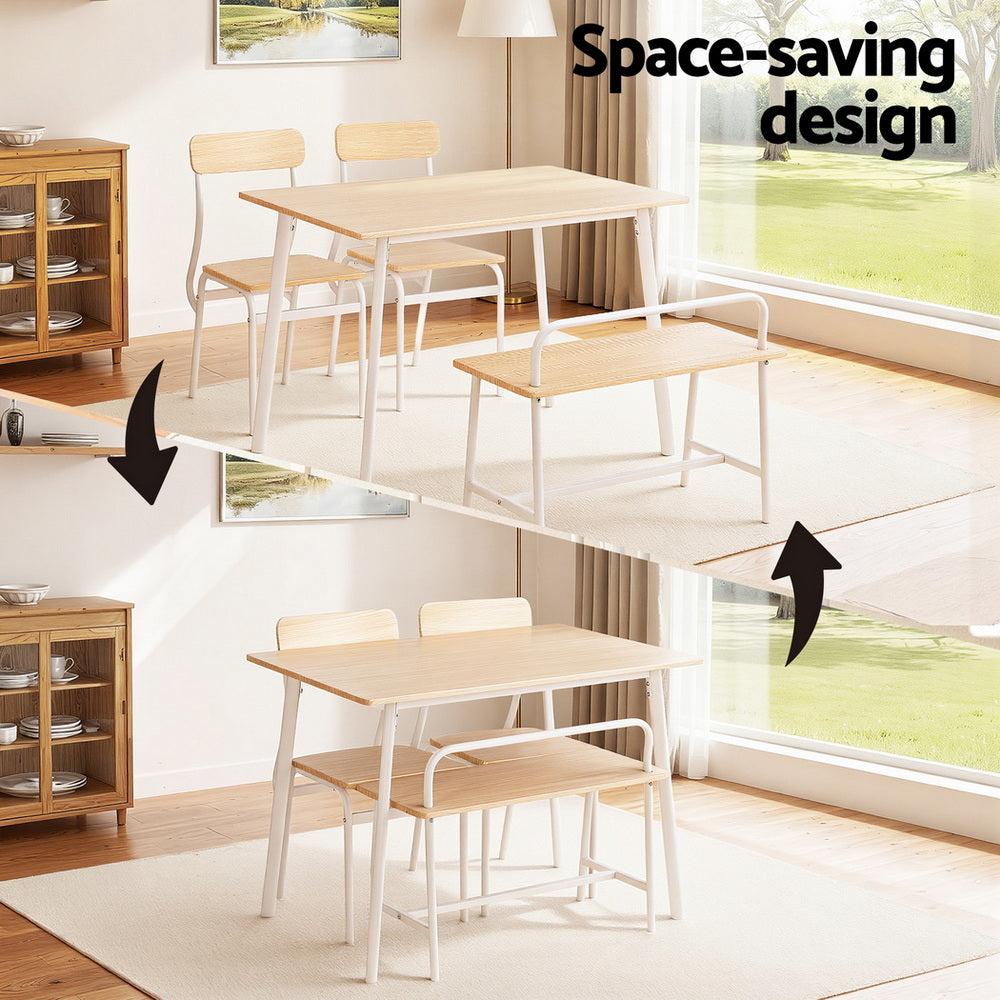 Dining Table and Chairs Set of 4 Bench Kitchen Furniture Natural and White