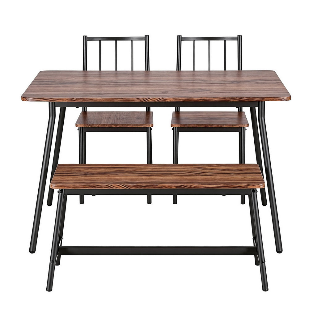 Dining Table and Chairs Set of 4 Bench Kitchen Furniture Rustic Brown