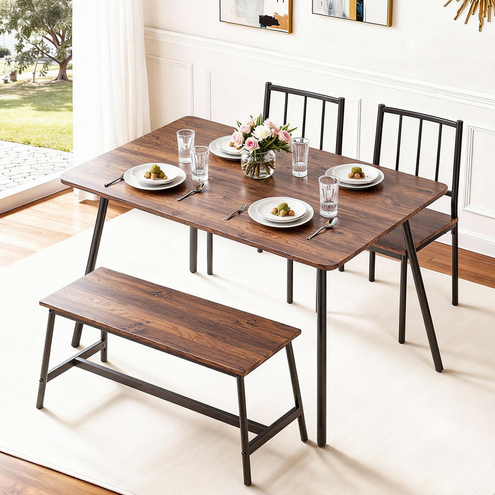 Dining Table and Chairs Set of 4 Bench Kitchen Furniture Rustic Brown