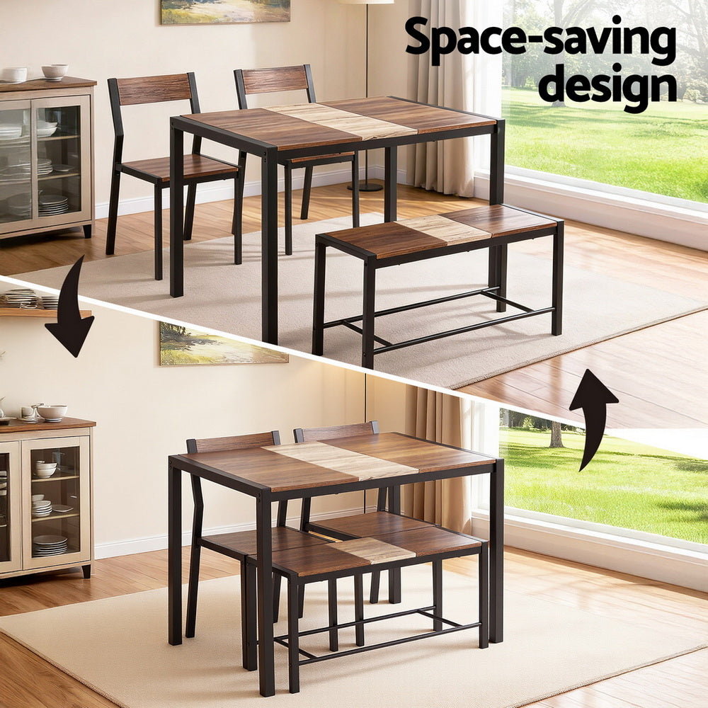 Dining Table and Chairs Set of 4 Bench Kitchen Furniture Rustic Brown