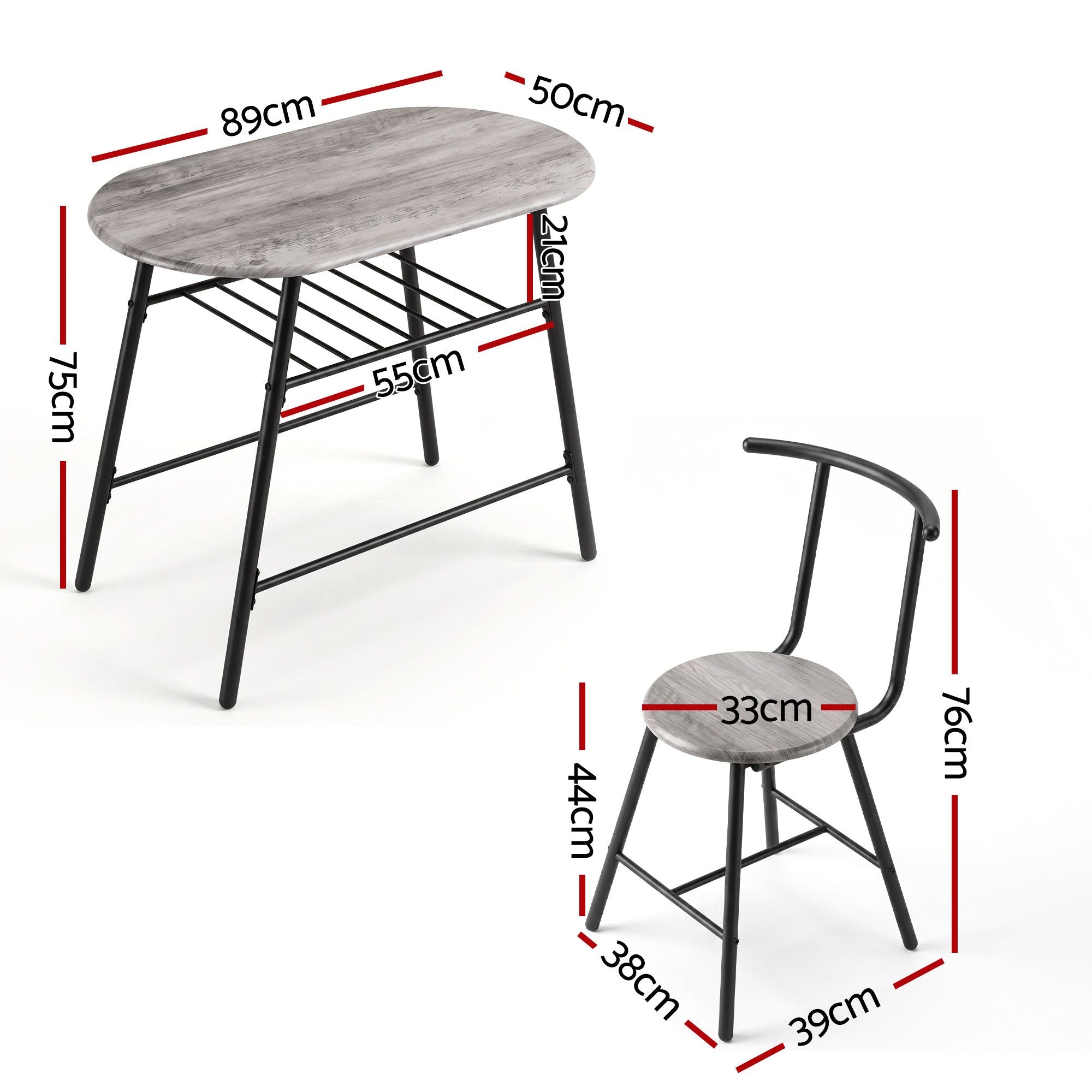 Oval 3PC Dining Table Set with Wine Rack - Grey
