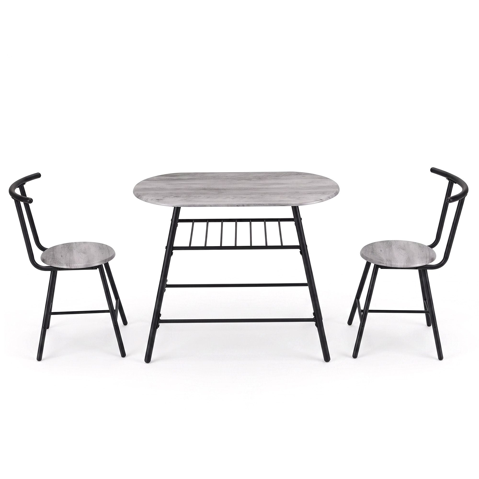 Oval 3PC Dining Table Set with Wine Rack - Grey