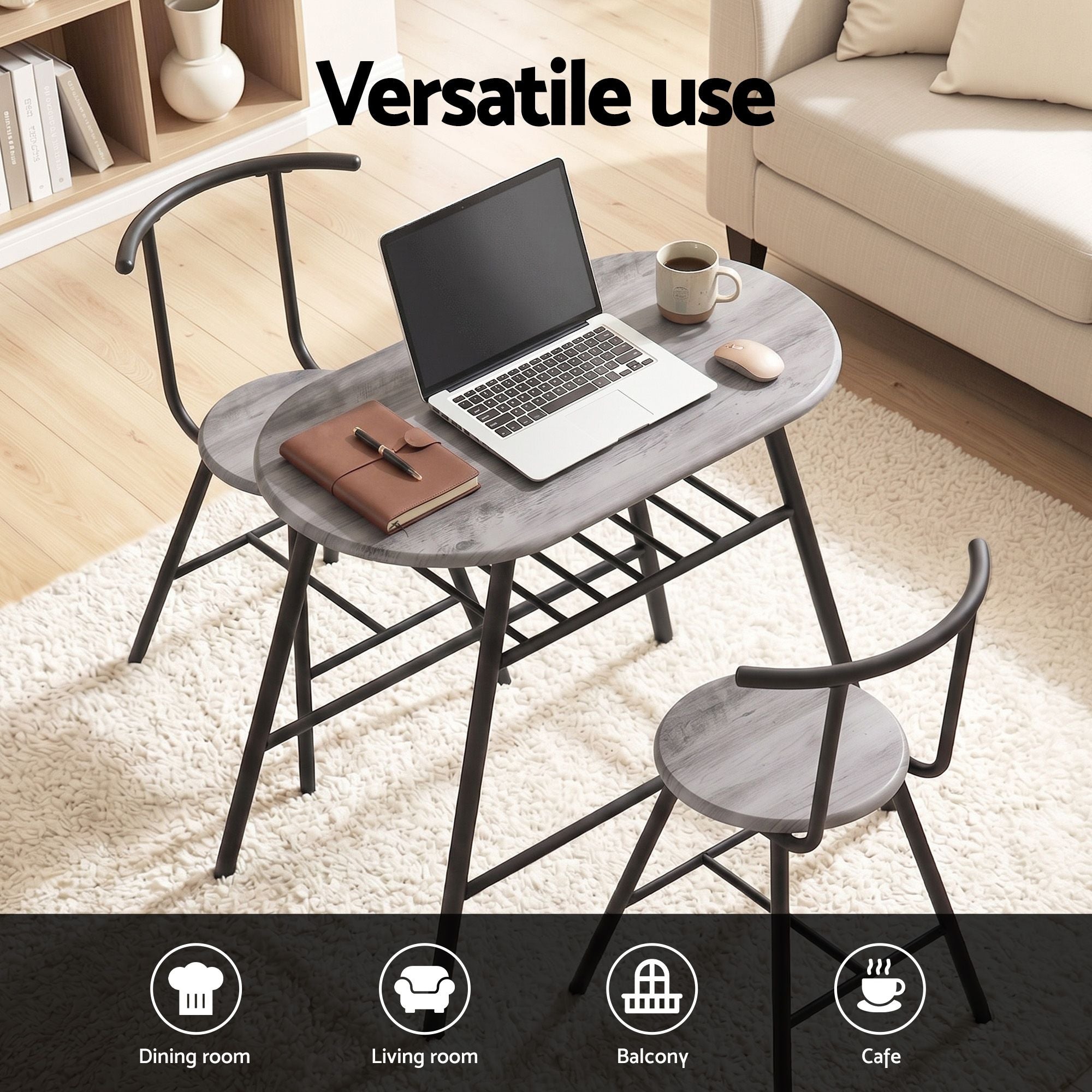 Oval 3PC Dining Table Set with Wine Rack - Grey