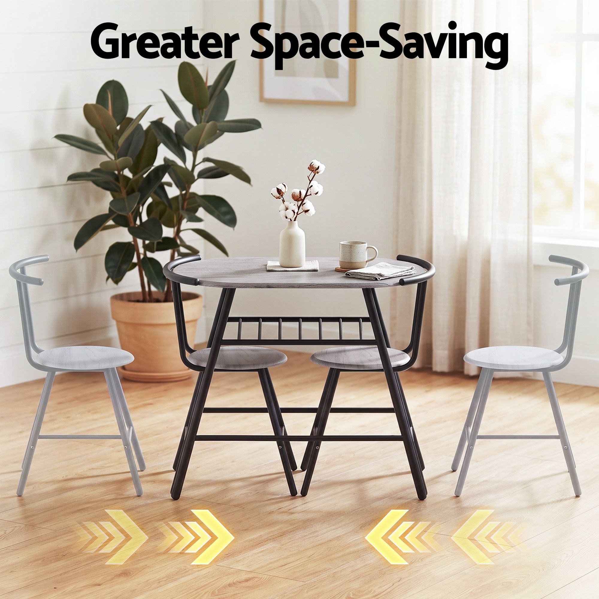 Oval 3PC Dining Table Set with Wine Rack - Grey