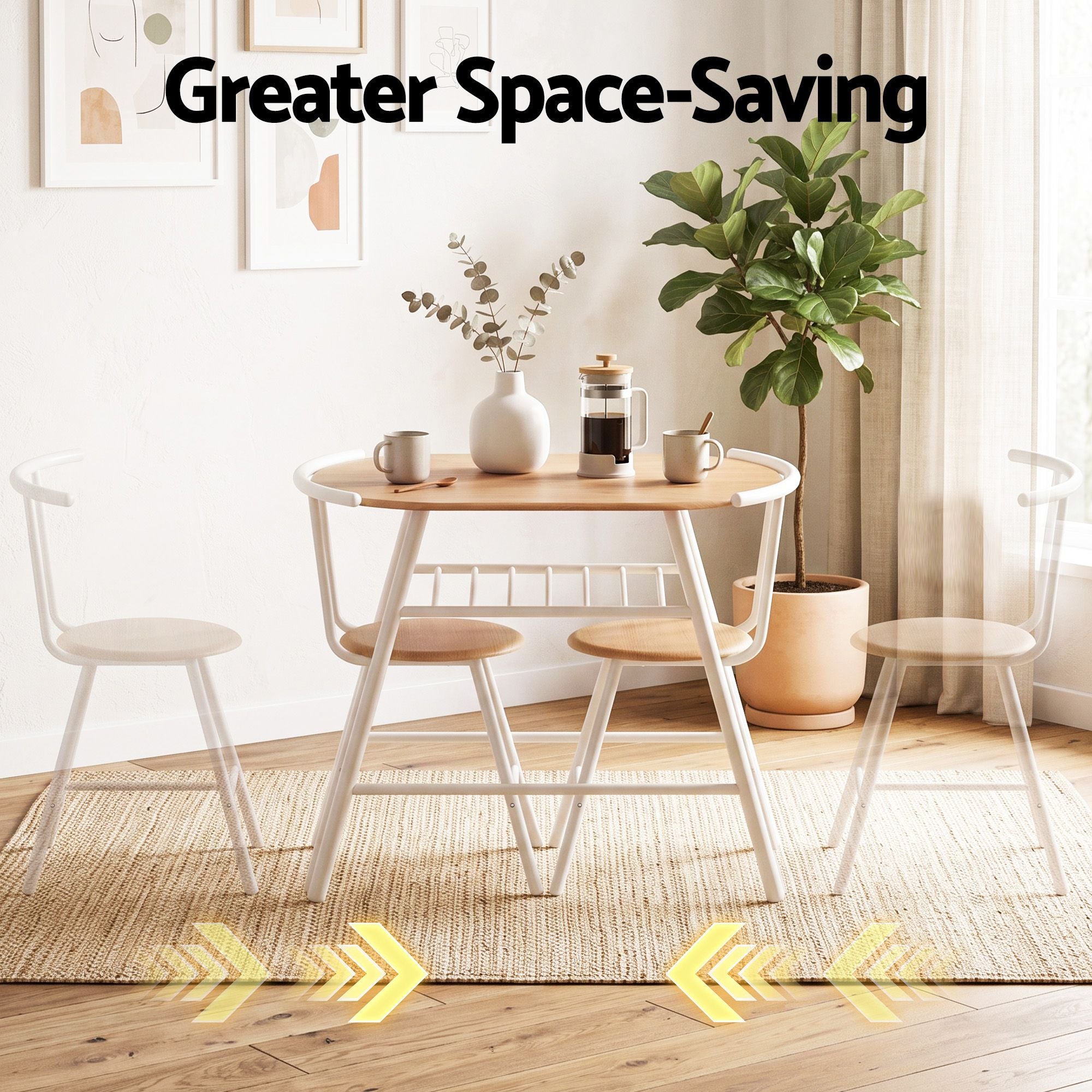 Oval 3PC Dining Table Set with Wine Rack Space-Saving Bistro - Natural White