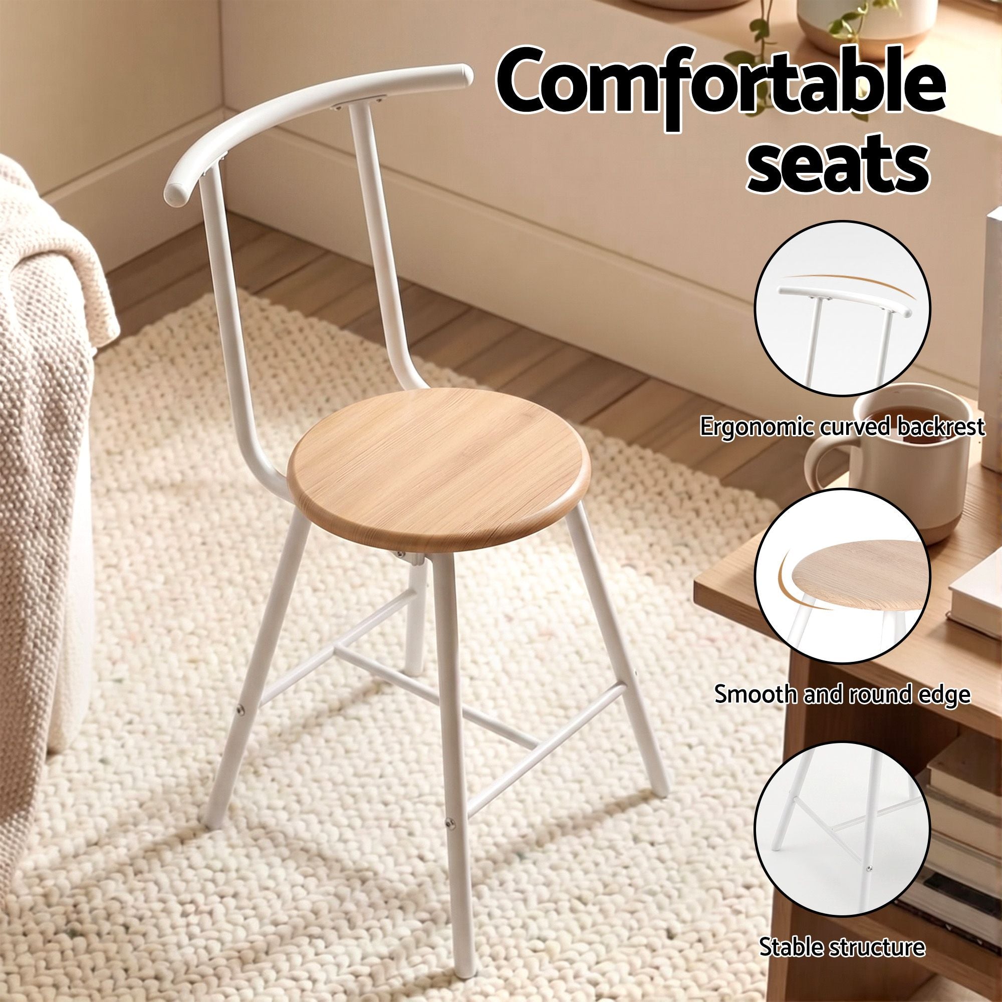 Oval 3PC Dining Table Set with Wine Rack Space-Saving Bistro - Natural White
