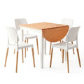 Dining Table and Chairs Set 5PCS, 75-110cm Drop-Leaf Table, with 4 Dining Chairs White Wooden, 4 Seater Dining Table Set for Kitchen, Apartment, Caf√©