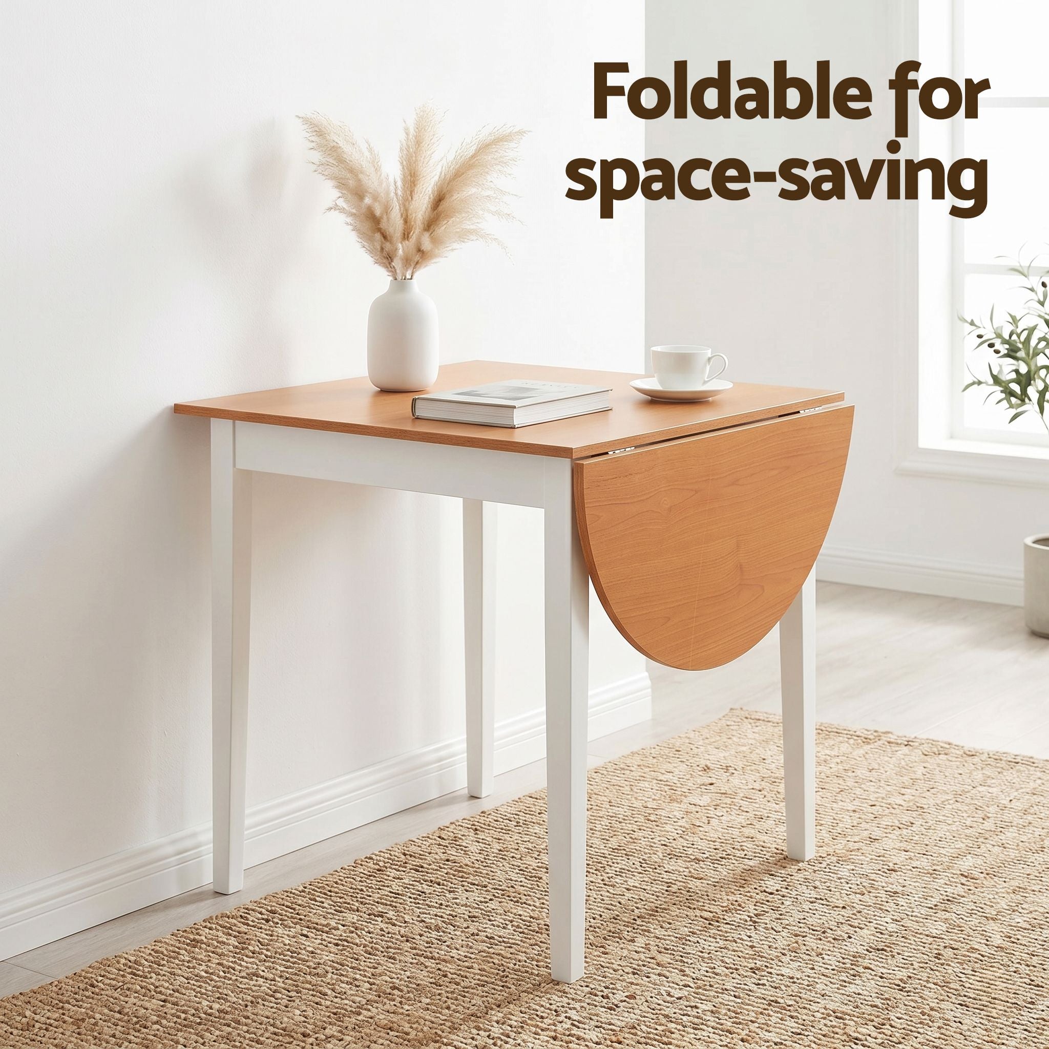 Dining Table and Chairs Set 5PCS, 75-110cm Drop-Leaf Table, with 4 Dining Chairs White Wooden, 4 Seater Dining Table Set for Kitchen, Apartment, Caf√©