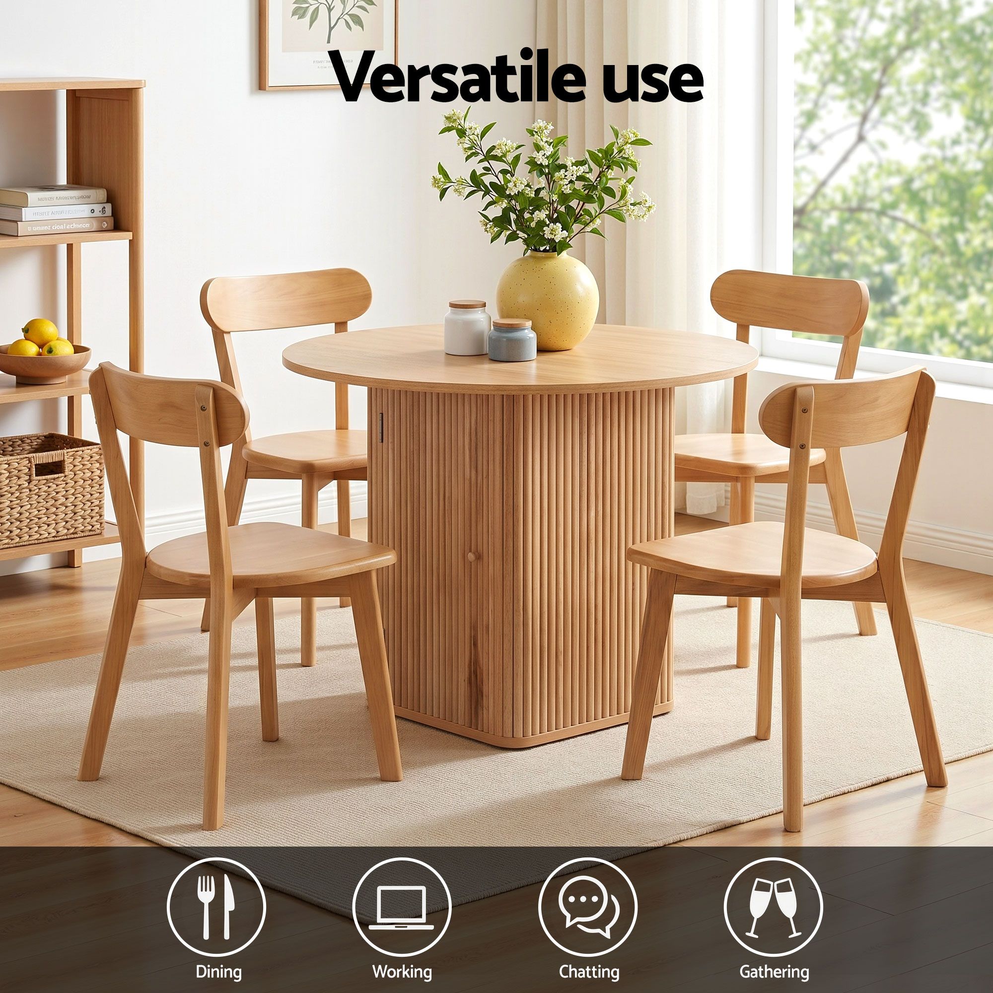 Dining Table and 4 Chairs Set Natural Timber
