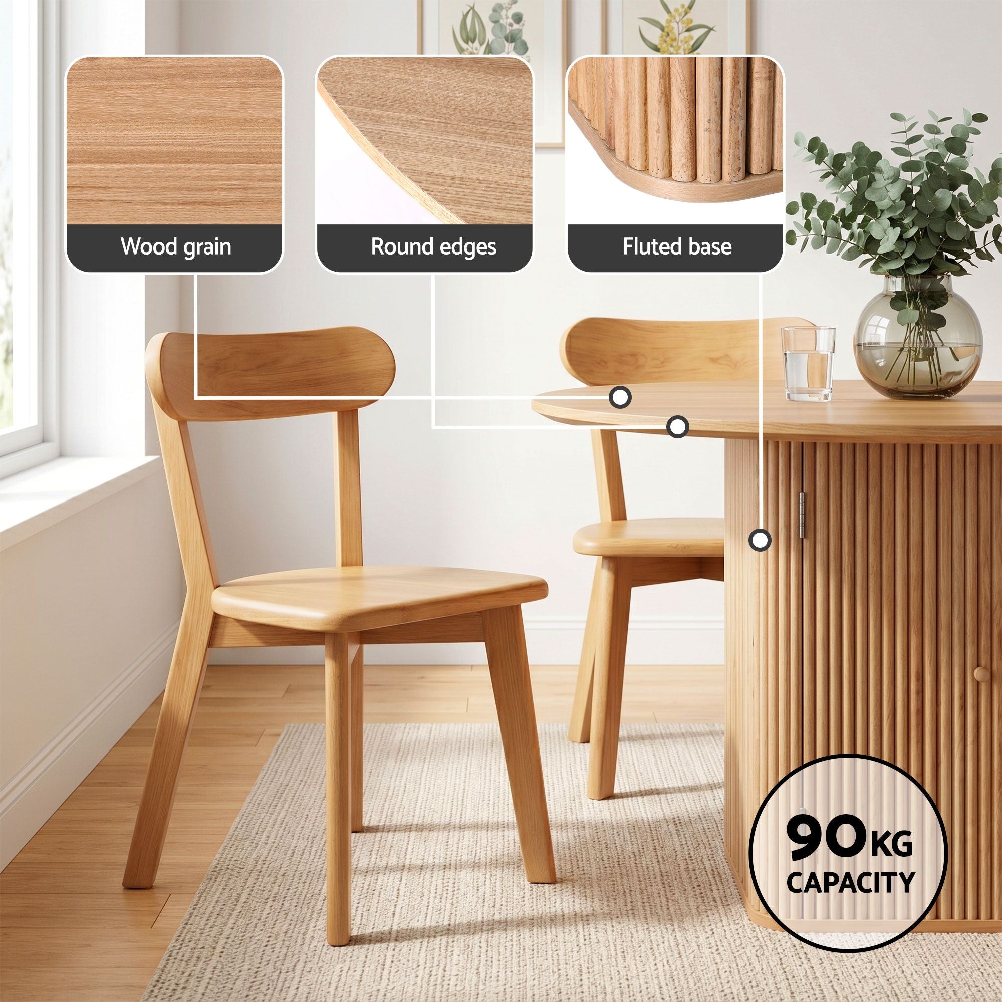 Dining Table and 4 Chairs Set Natural Timber