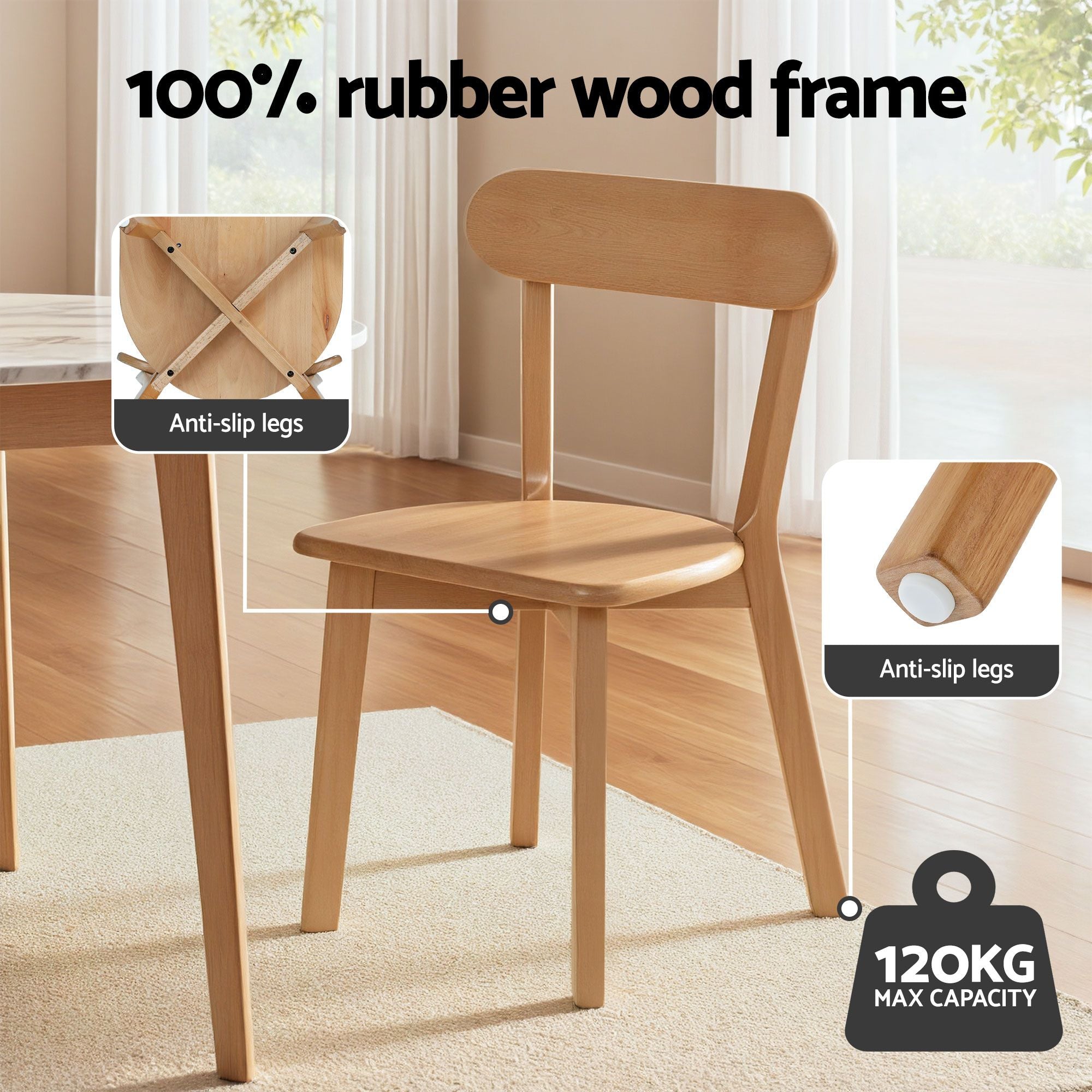 Dining Table and 4 Chairs Set Natural Timber