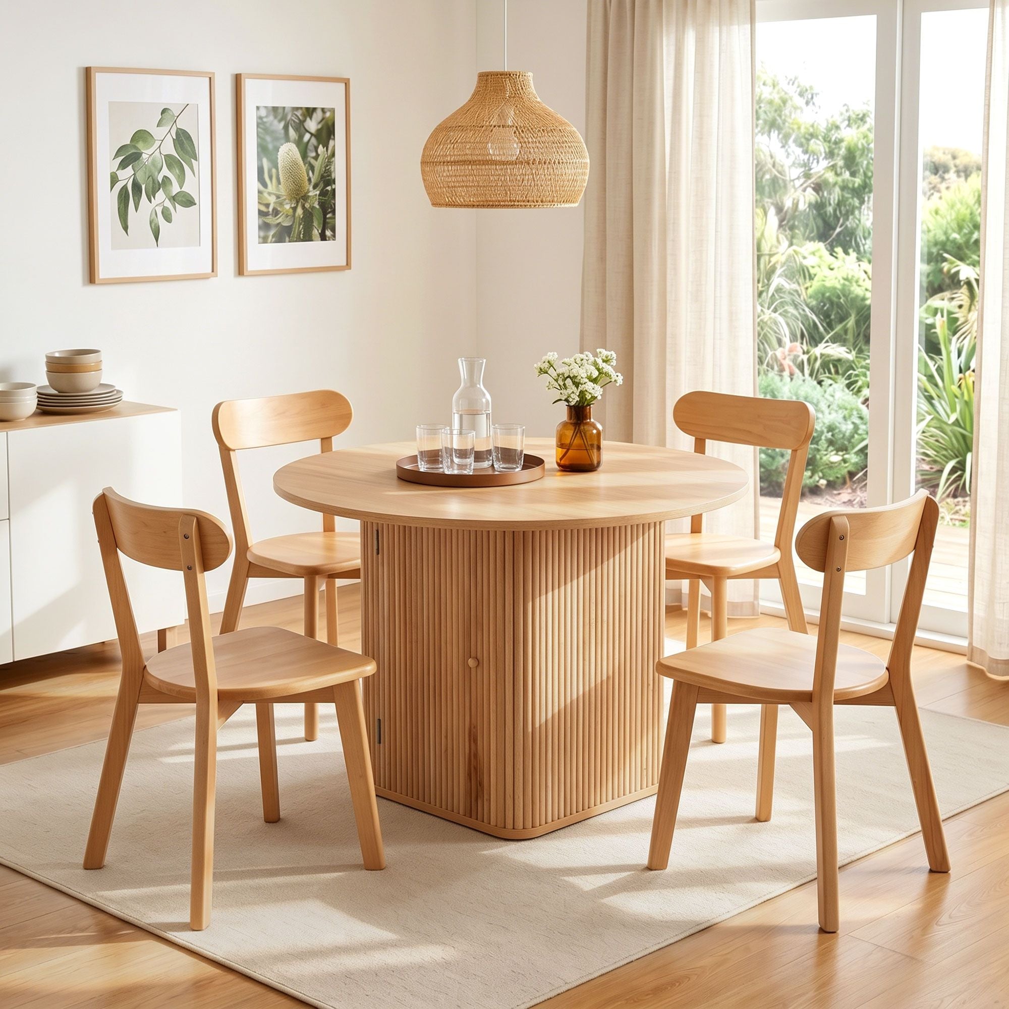 Dining Table and 4 Chairs Set Natural Timber