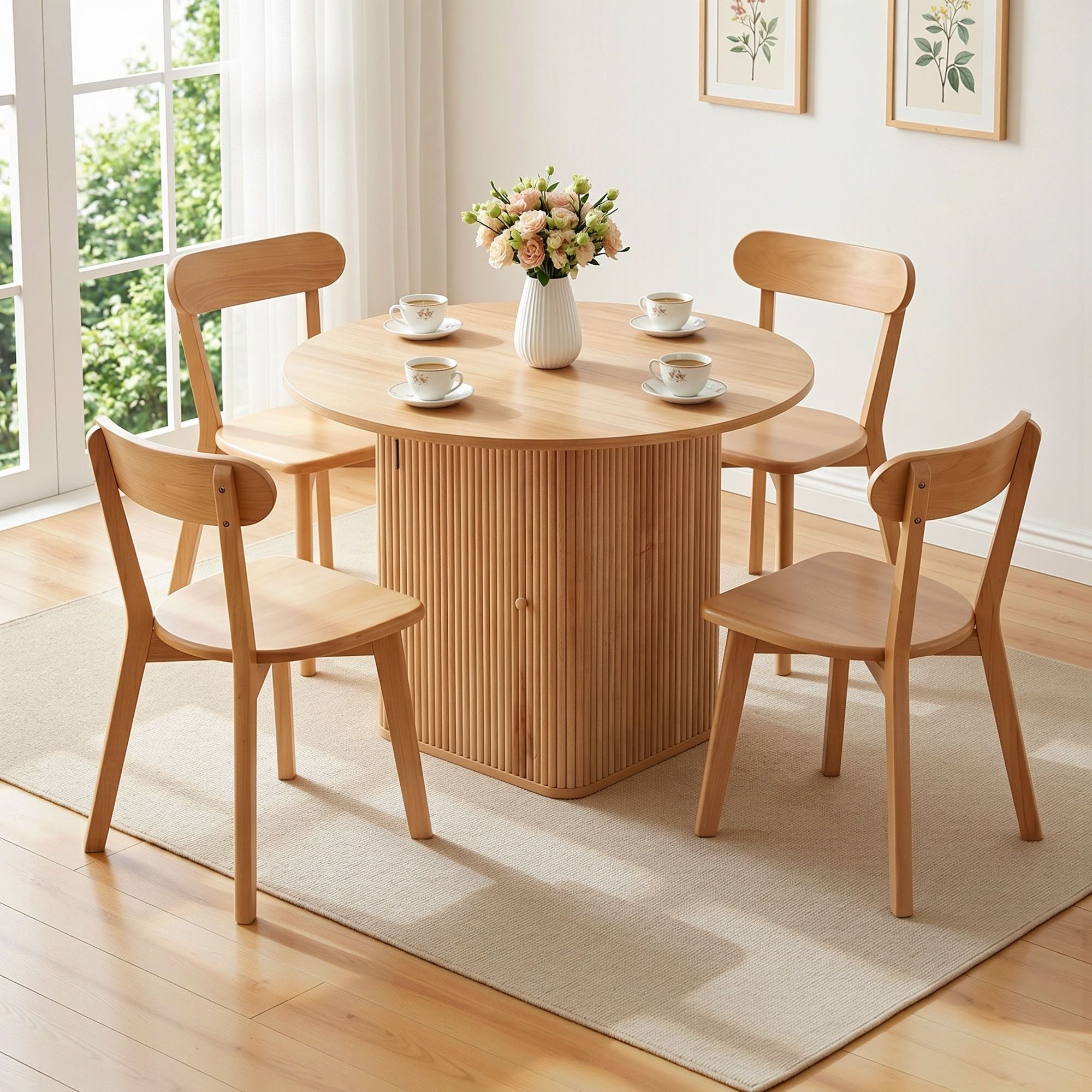 Dining Table and 4 Chairs Set Natural Timber