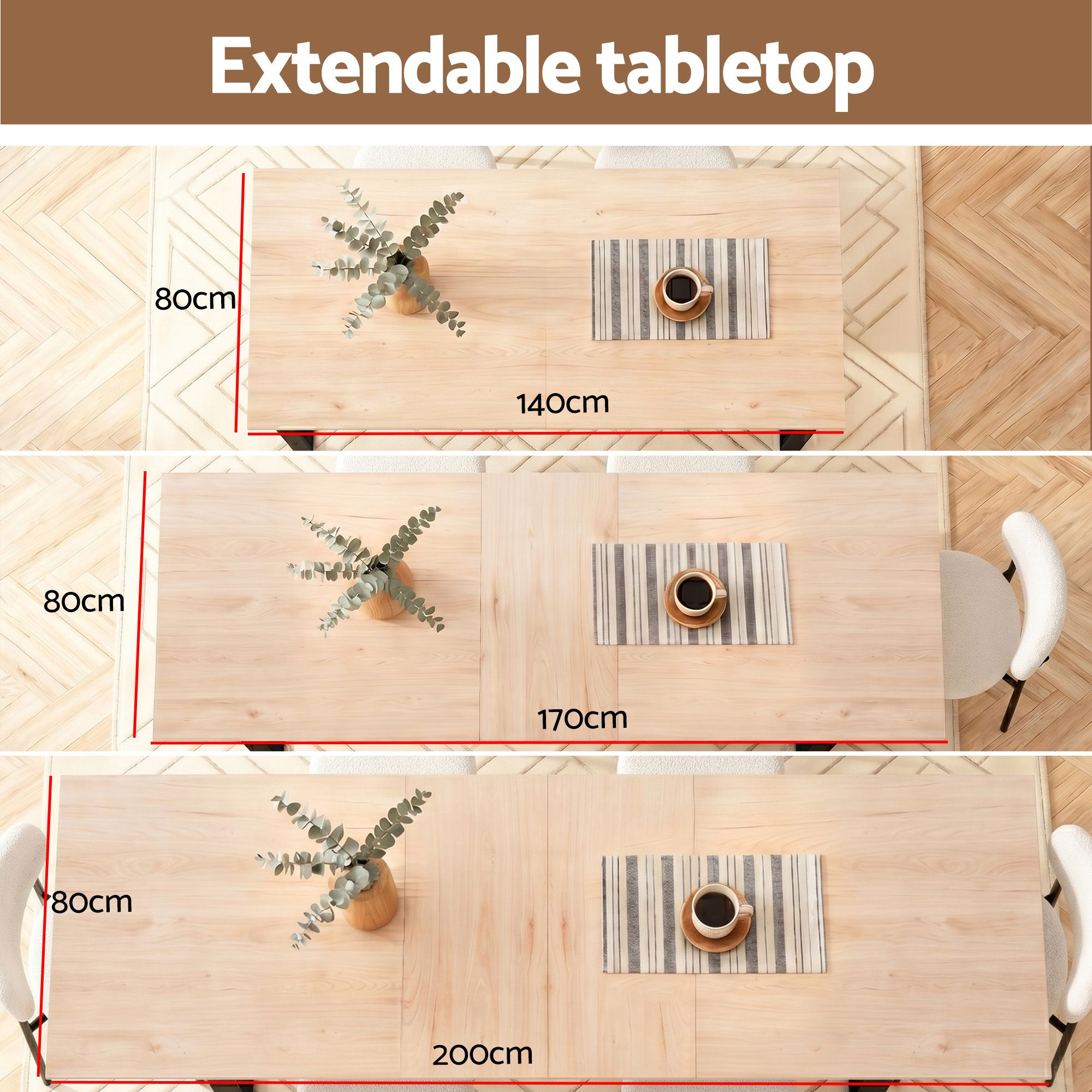 200cm Extendable Dining Table Set with 4x Dining Chairs Sherpa White