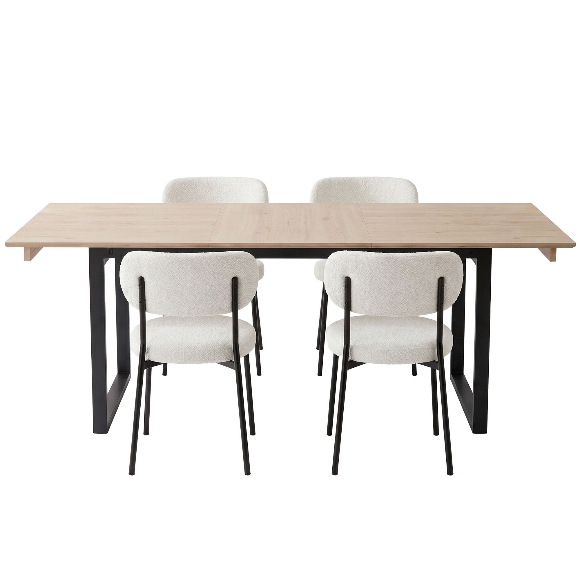 200cm Extendable Dining Table Set with 4x Dining Chairs Sherpa White