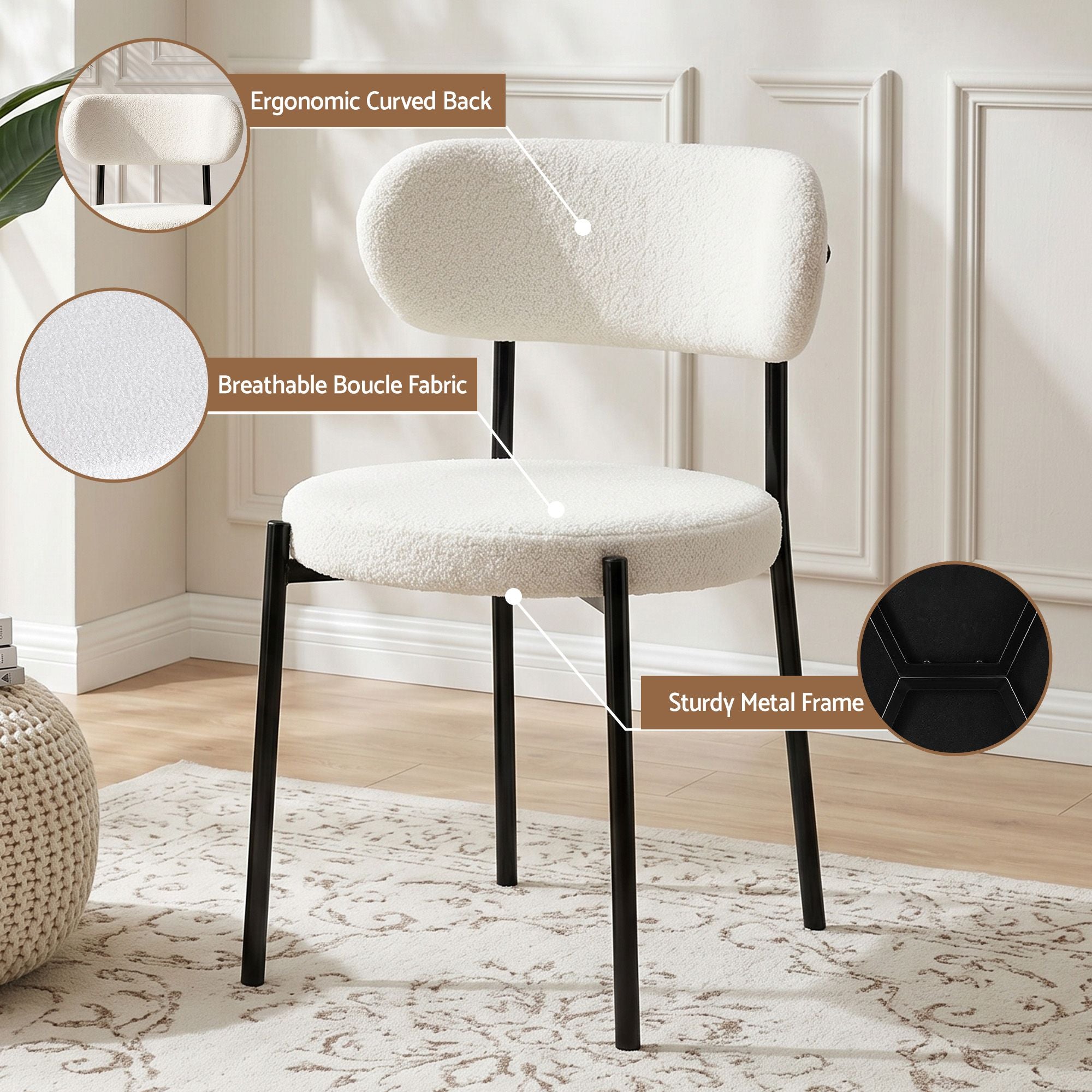 200cm Extendable Dining Table Set with 4x Dining Chairs Sherpa White