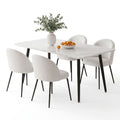 Dining Table and 4 Chairs Set White Marble Style