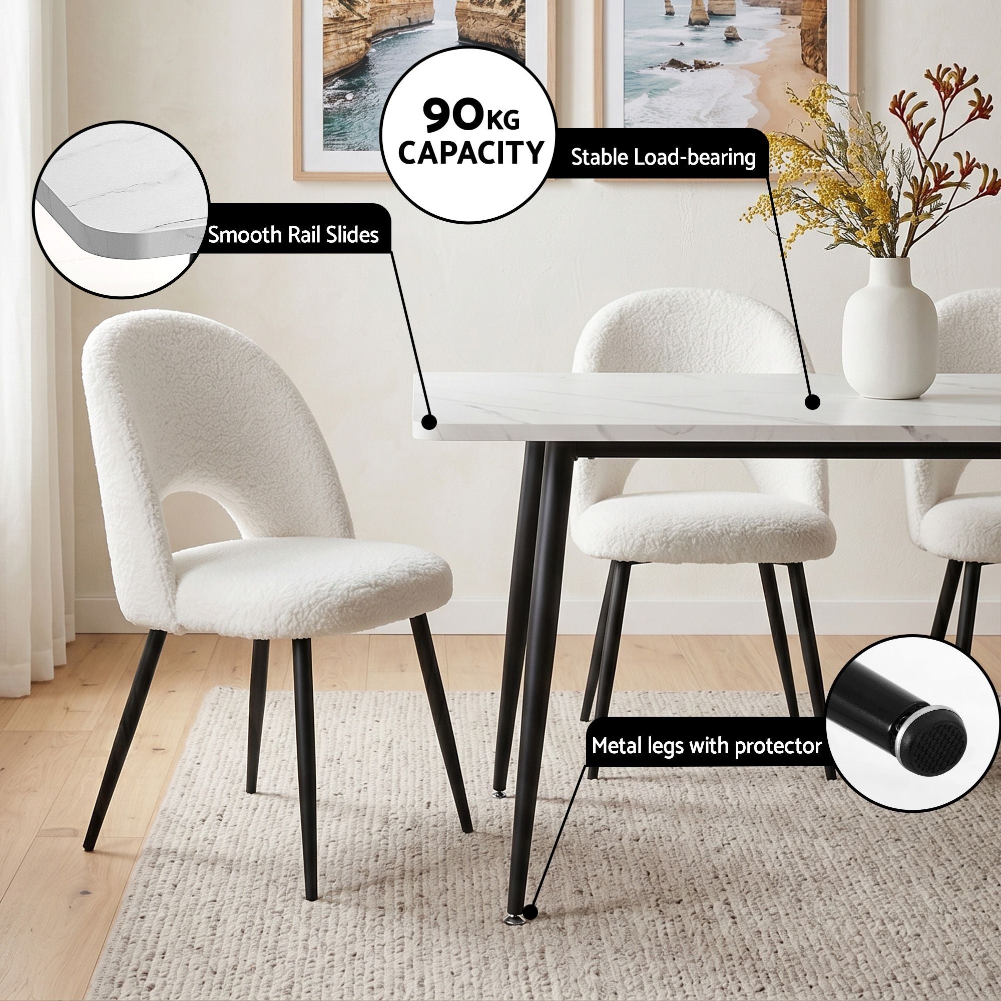 Dining Table and Chairs Set 5pcs Kitchen Furniture Marble White