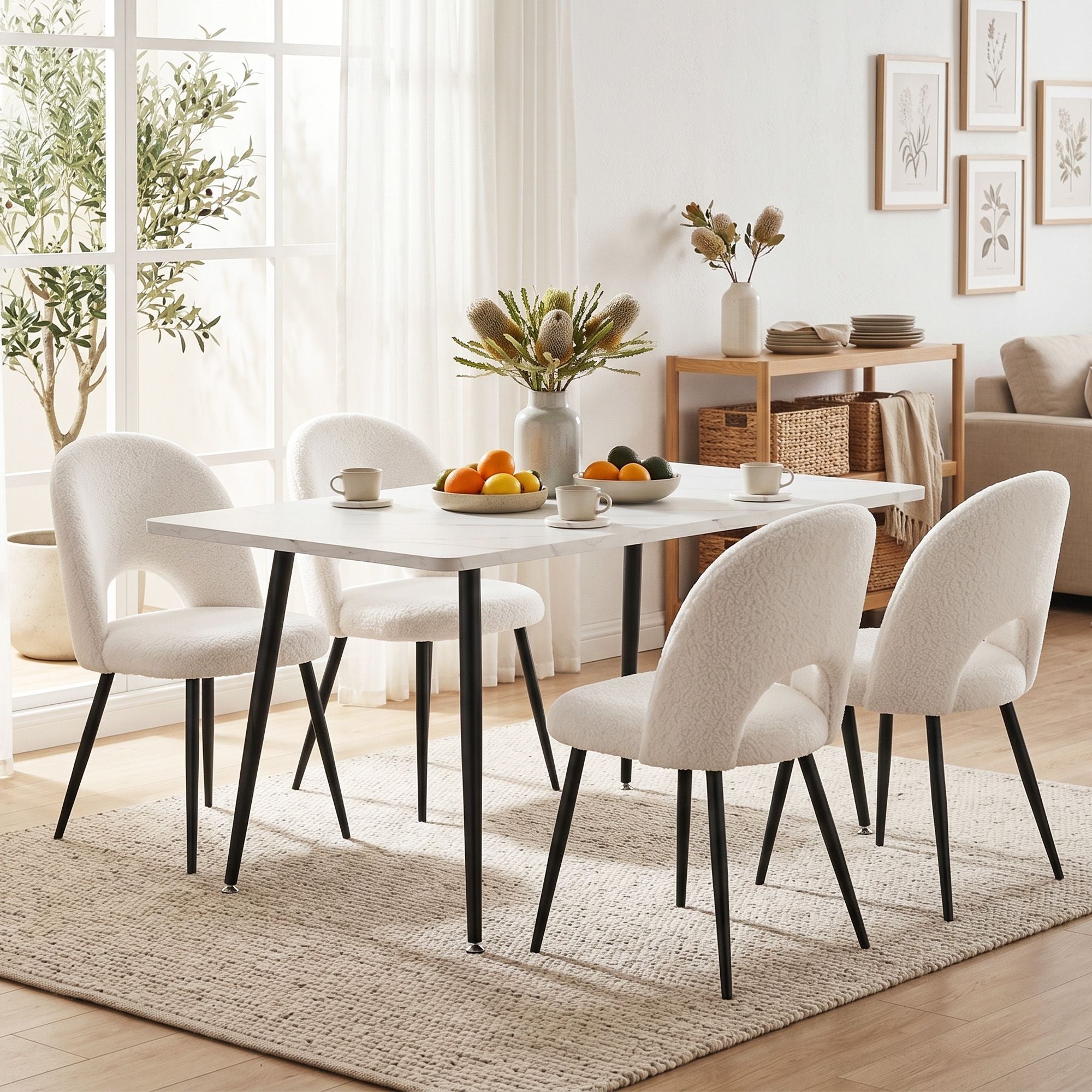 Dining Table and Chairs Set 5pcs Kitchen Furniture Marble White