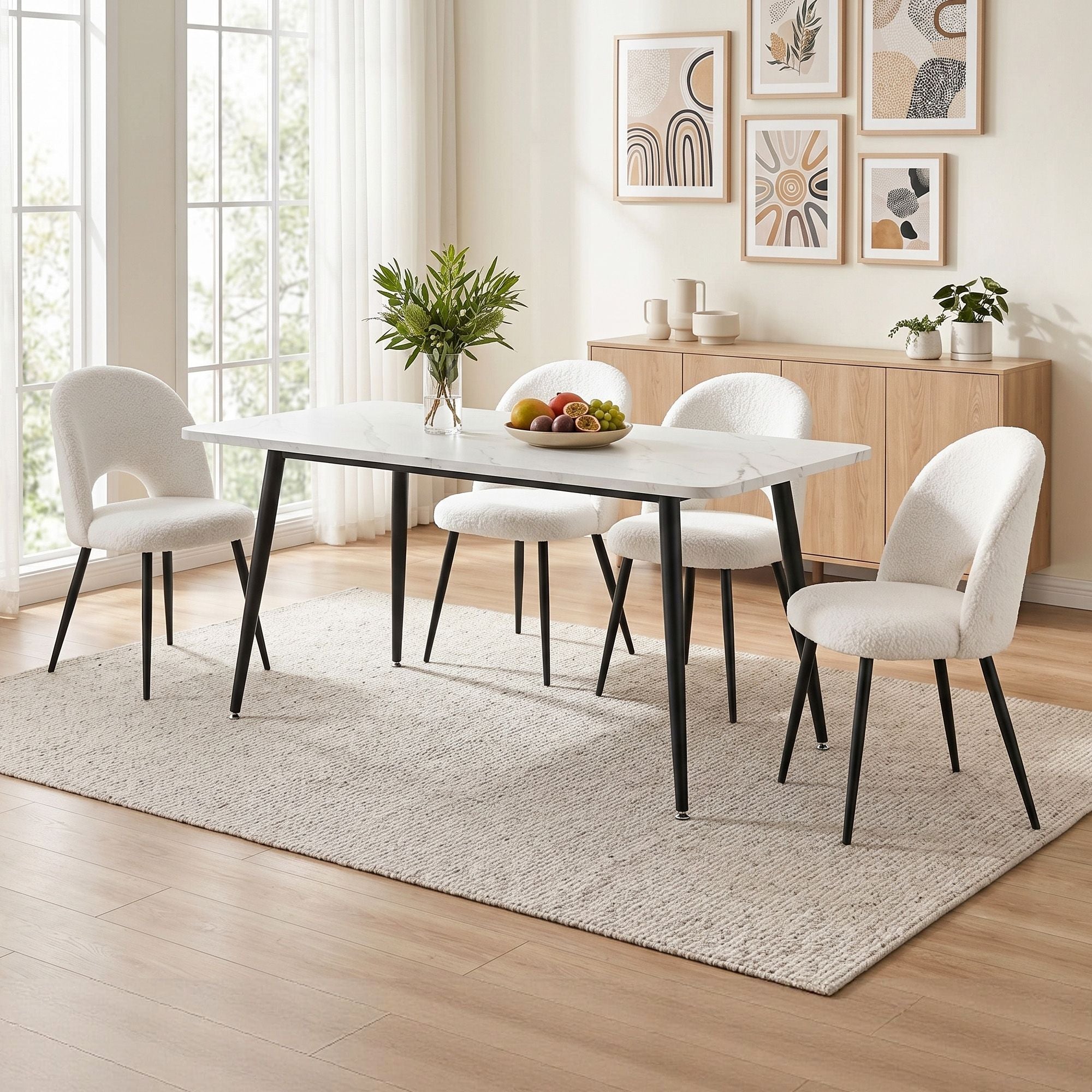 Dining Table and Chairs Set 5pcs Kitchen Furniture Marble White