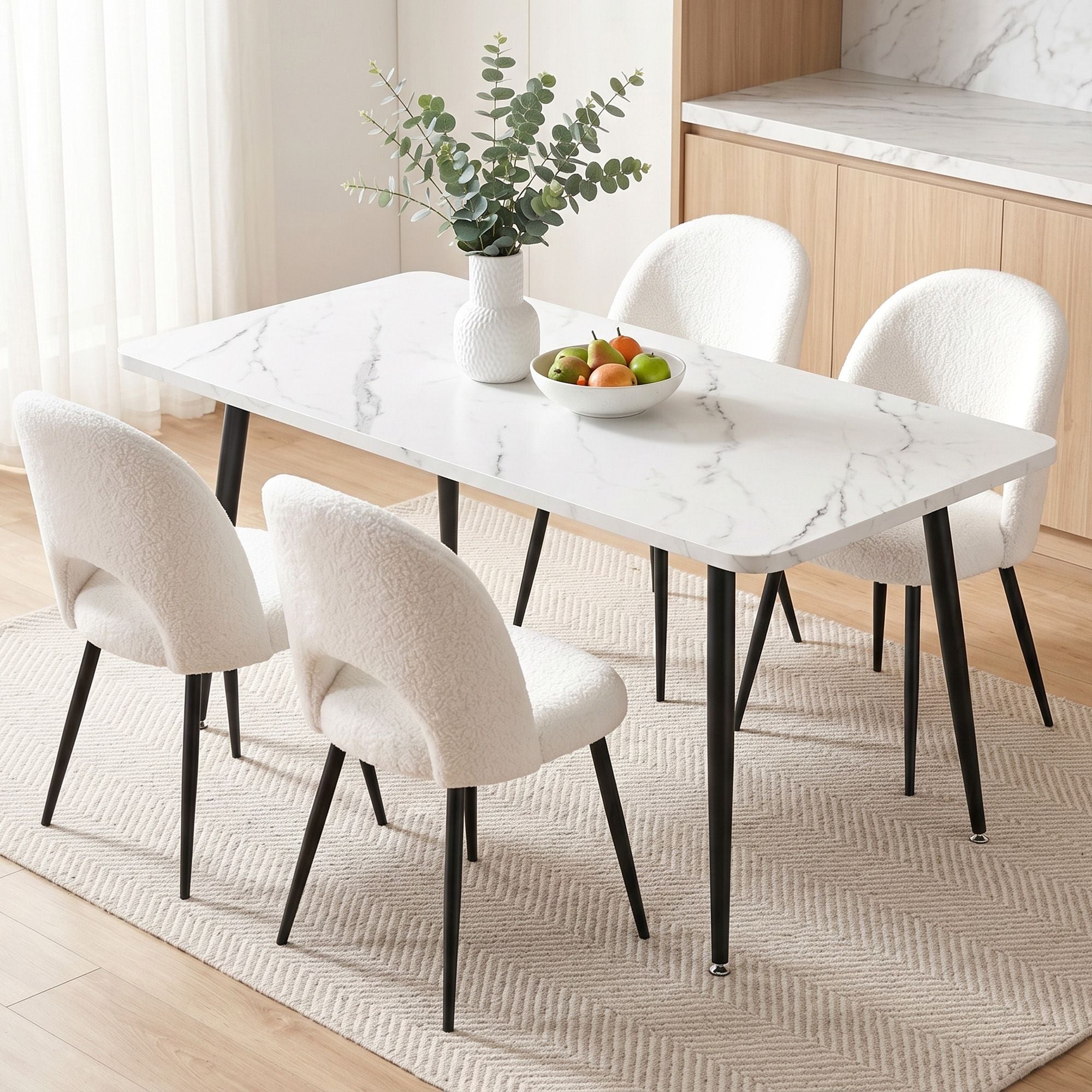 Dining Table and Chairs Set 5pcs Kitchen Furniture Marble White
