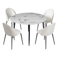 Dining Table and 4 Chairs Set Marble White
