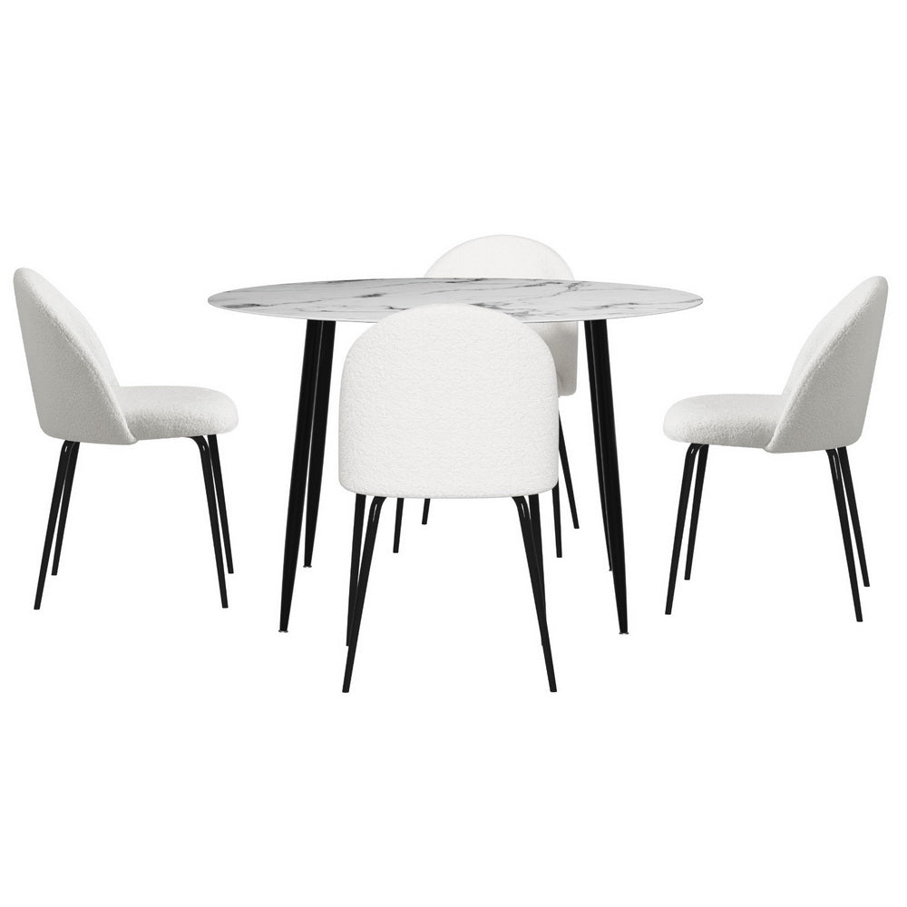 1 Dining Table and 4 Chairs Set Marble White