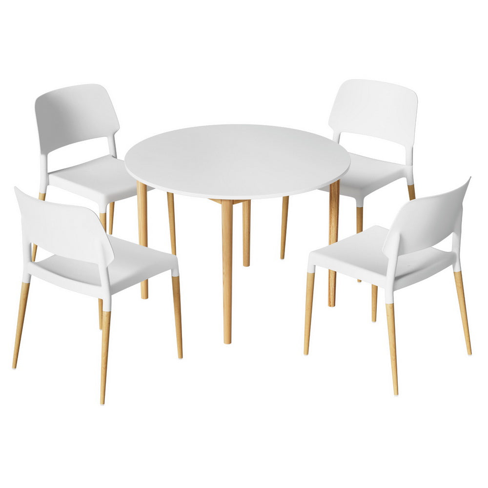 1 Dining Table and 4 Chairs Set White Wood