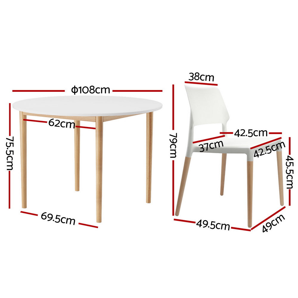 1 Dining Table and 4 Chairs Set White Wood