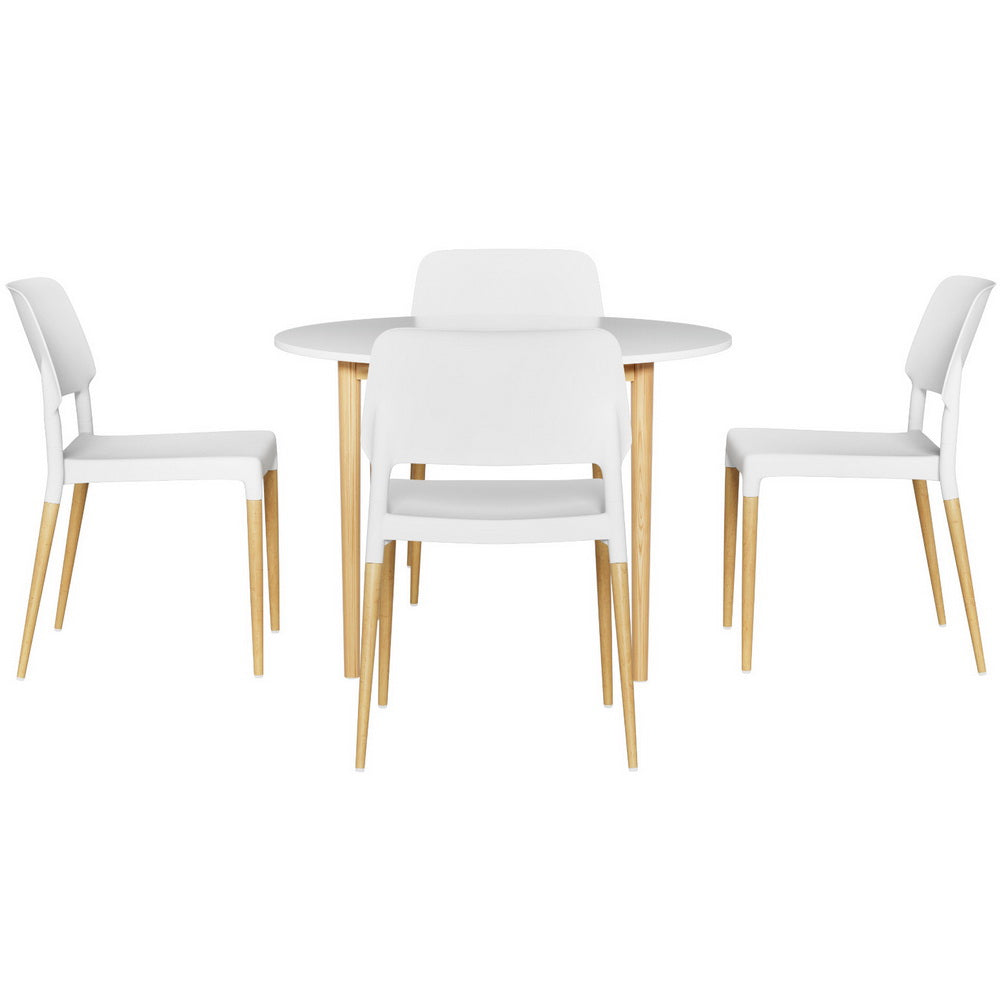 1 Dining Table and 4 Chairs Set White Wood