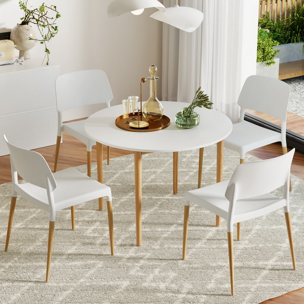 1 Dining Table and 4 Chairs Set White Wood