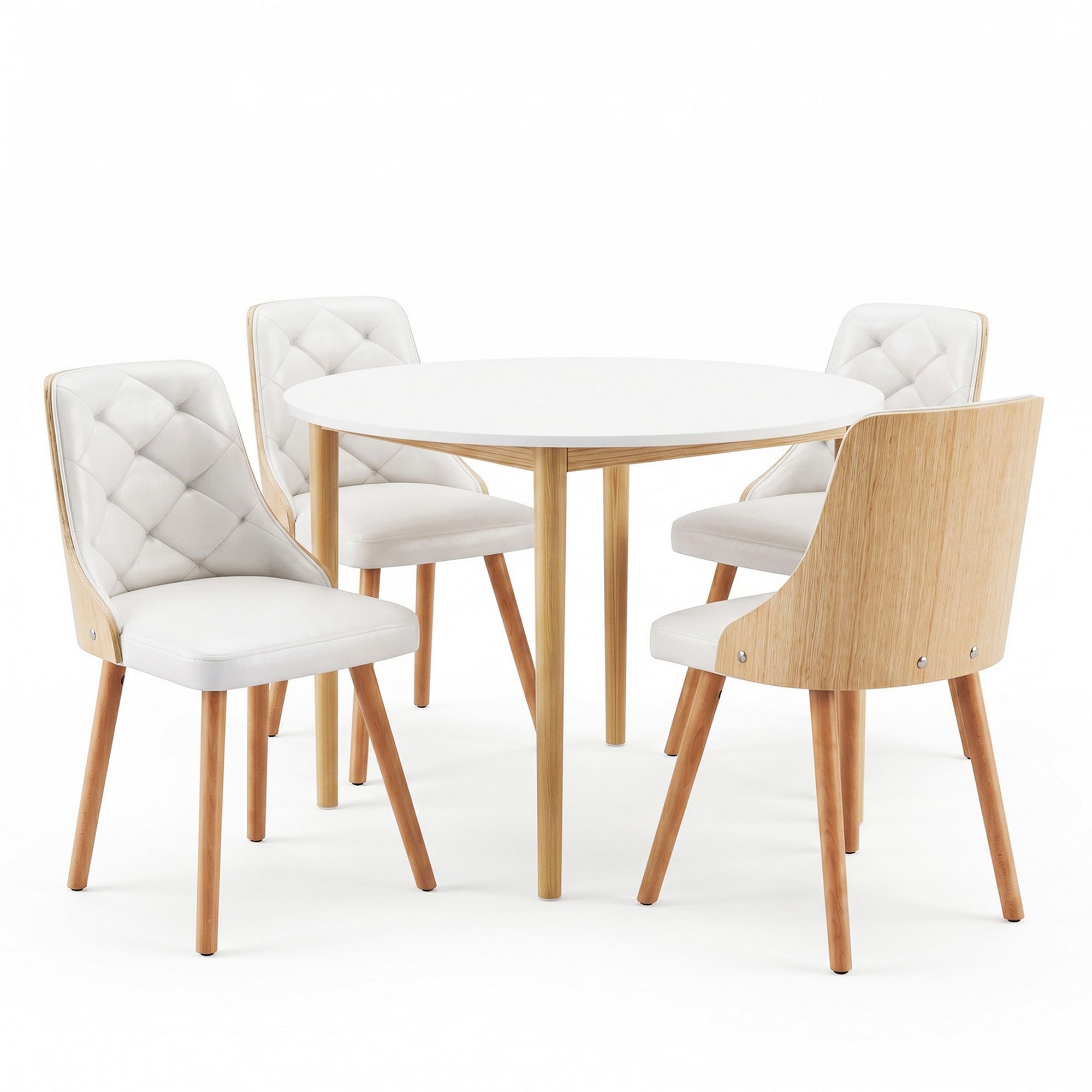 Dining Table and Chairs Set 5PCS Round 4 PU Leather Seater Dining Set White