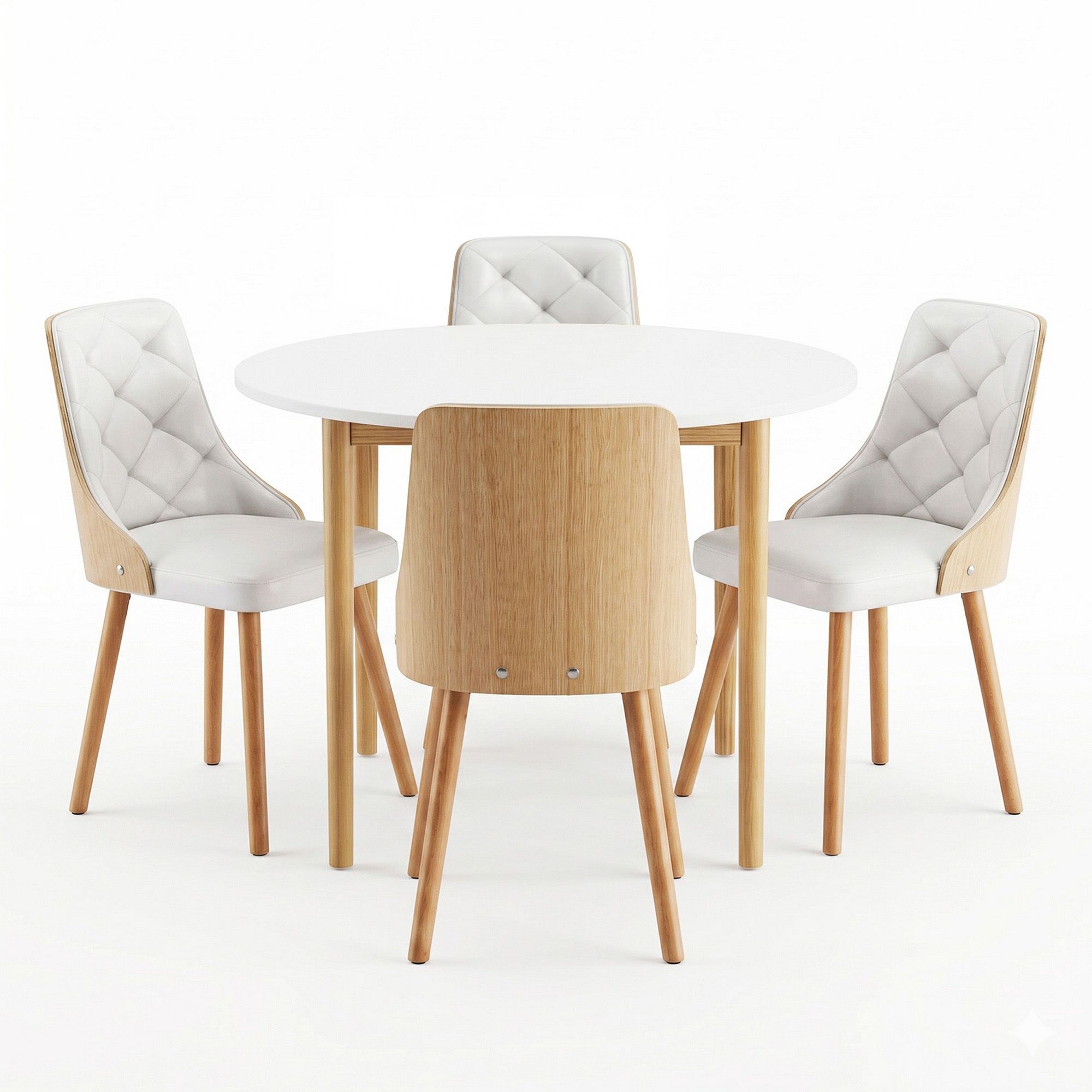 Dining Table and Chairs Set 5PCS Round 4 PU Leather Seater Dining Set White