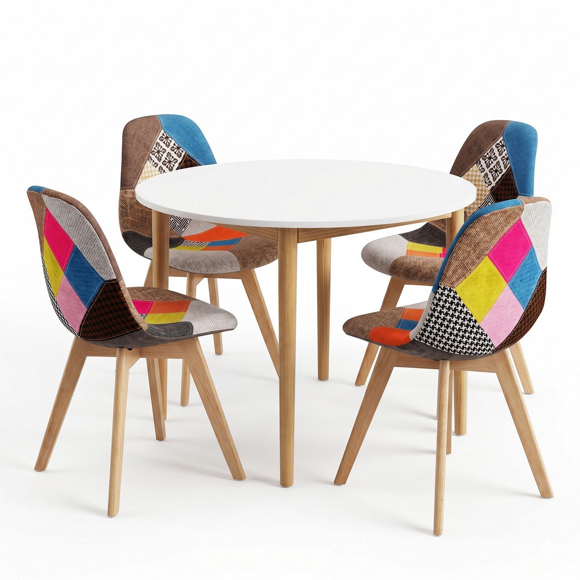 Dining Table and 4 Fabric Eiffel Chairs Set White