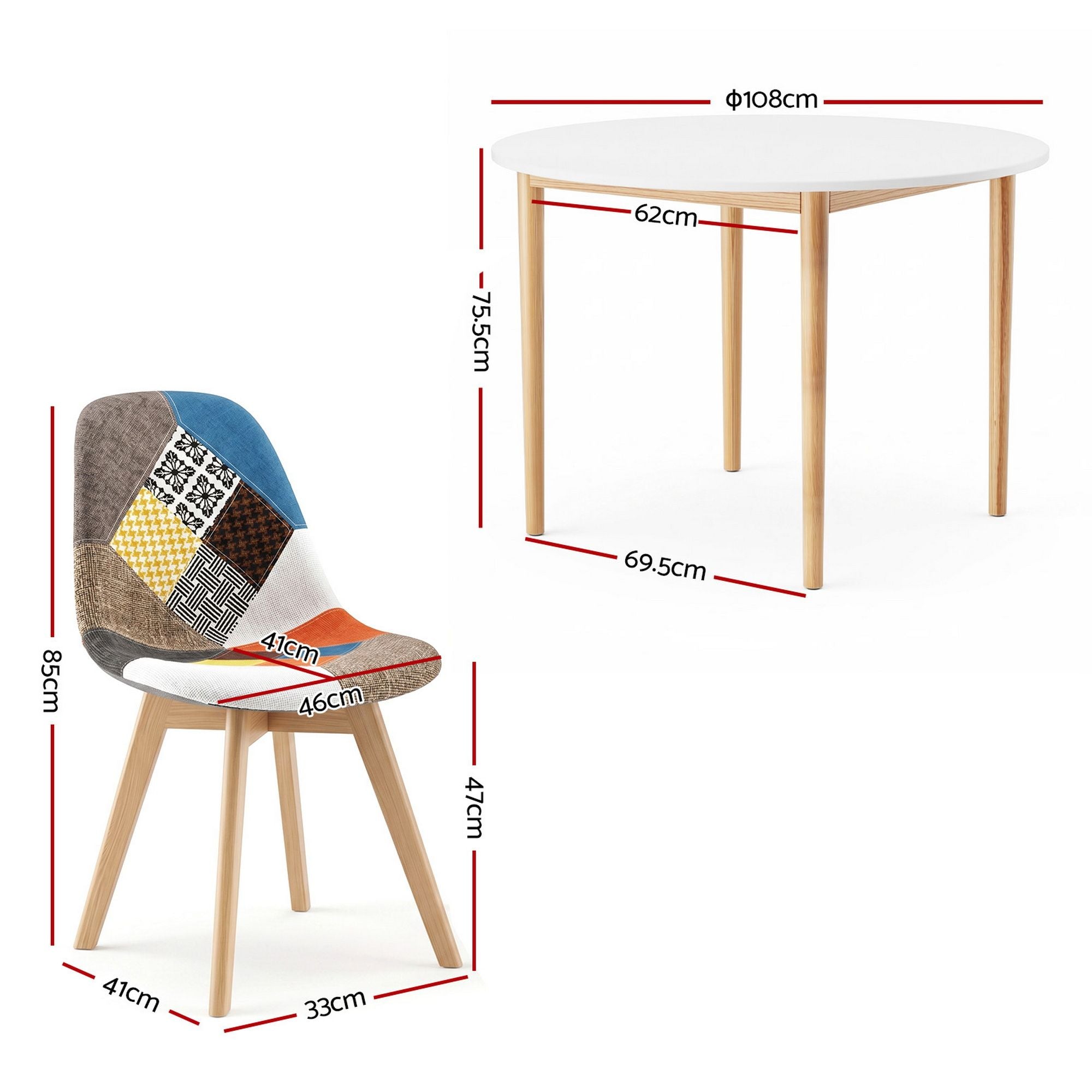 Dining Table and 4 Fabric Eiffel Chairs Set White