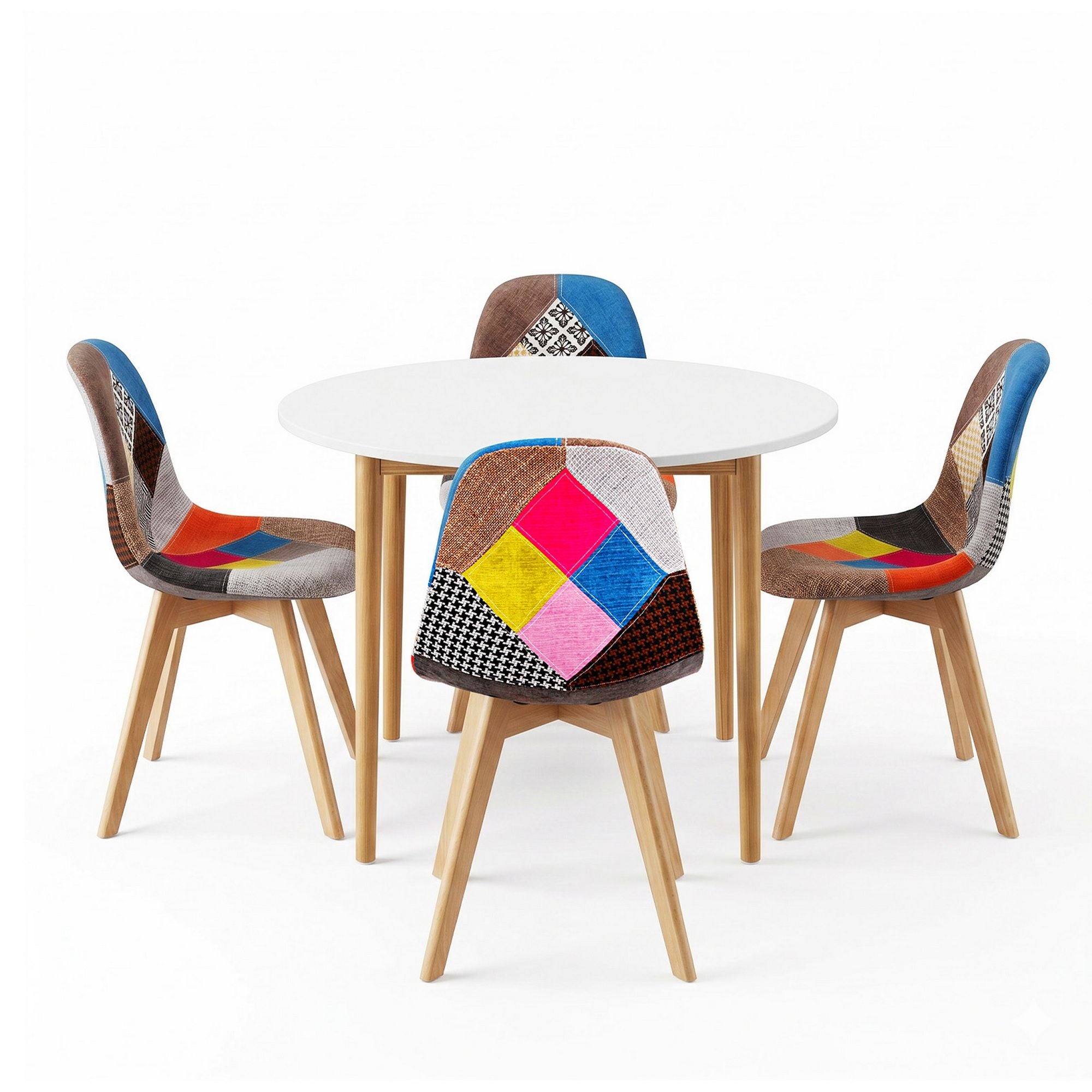 Dining Table and 4 Fabric Eiffel Chairs Set White