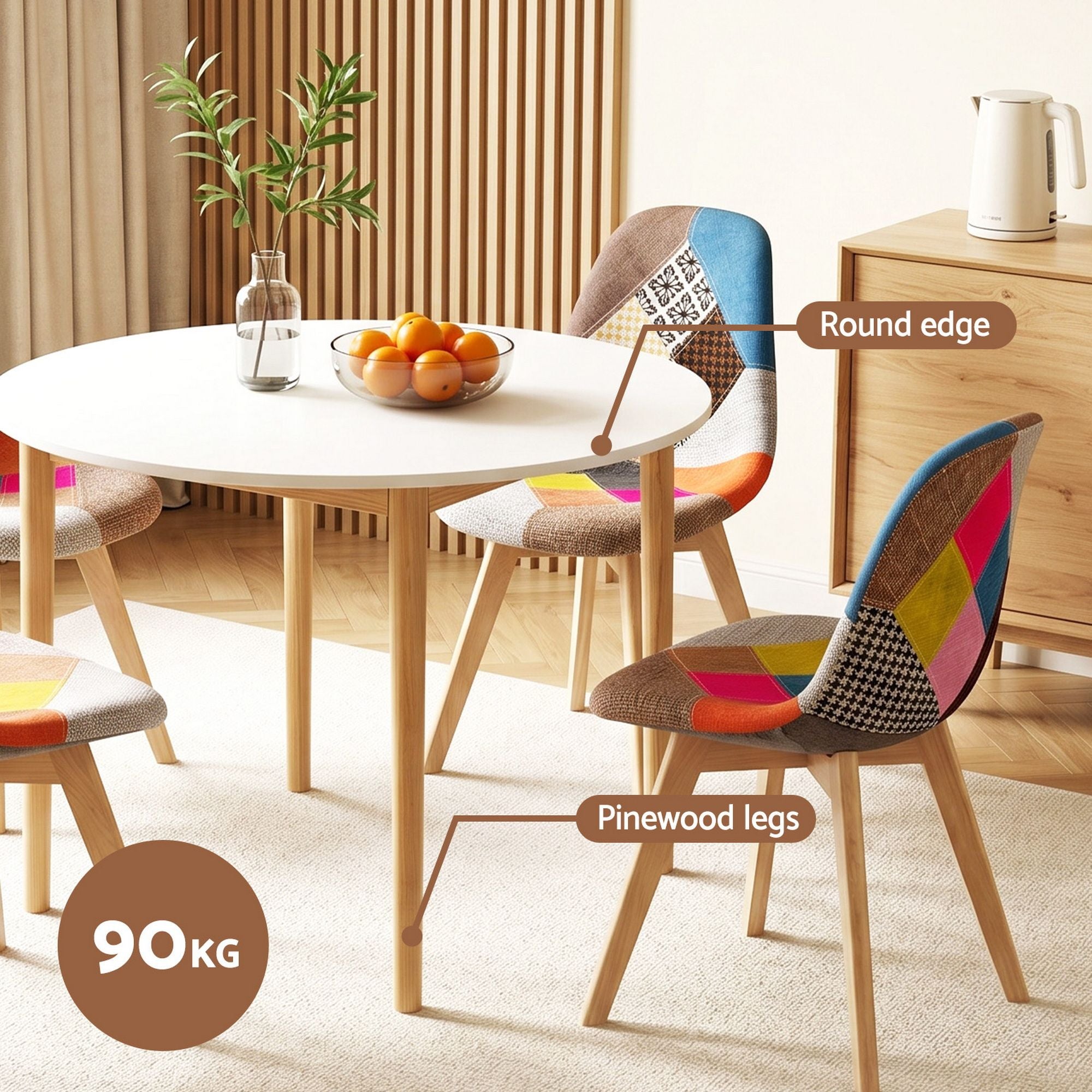 Dining Table and 4 Fabric Eiffel Chairs Set White