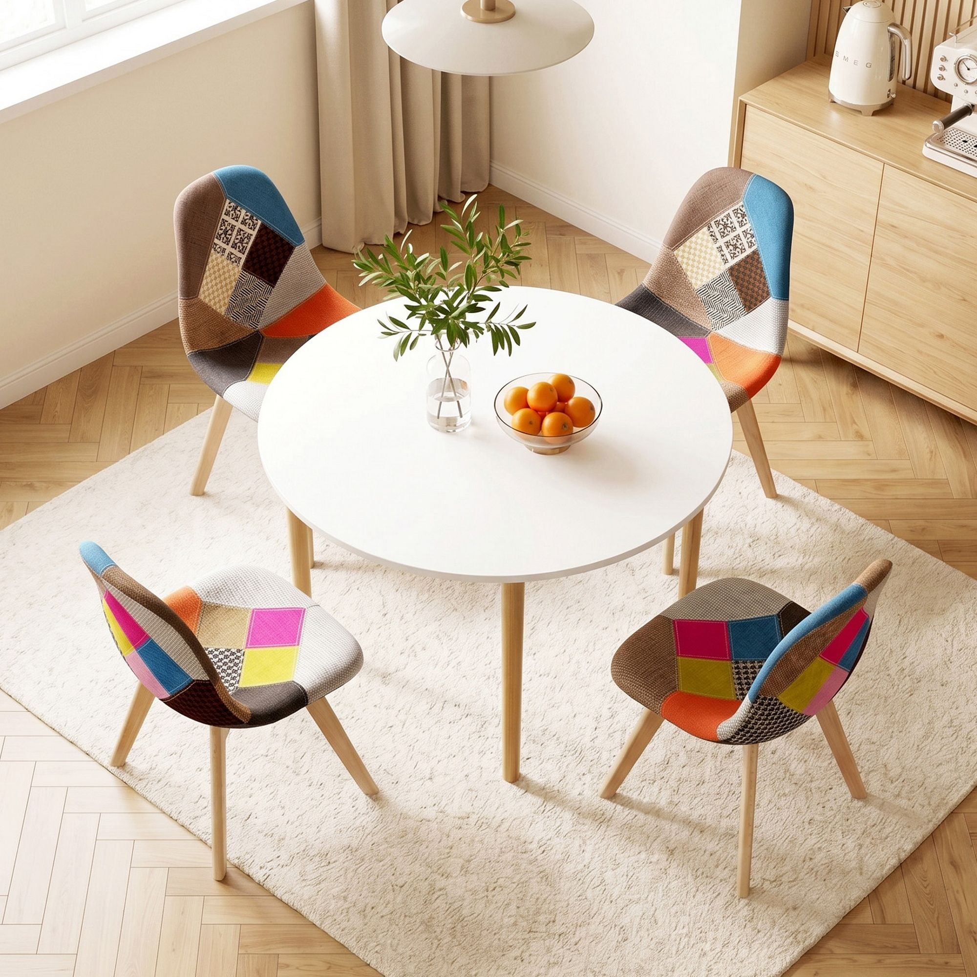 Dining Table and 4 Fabric Eiffel Chairs Set White