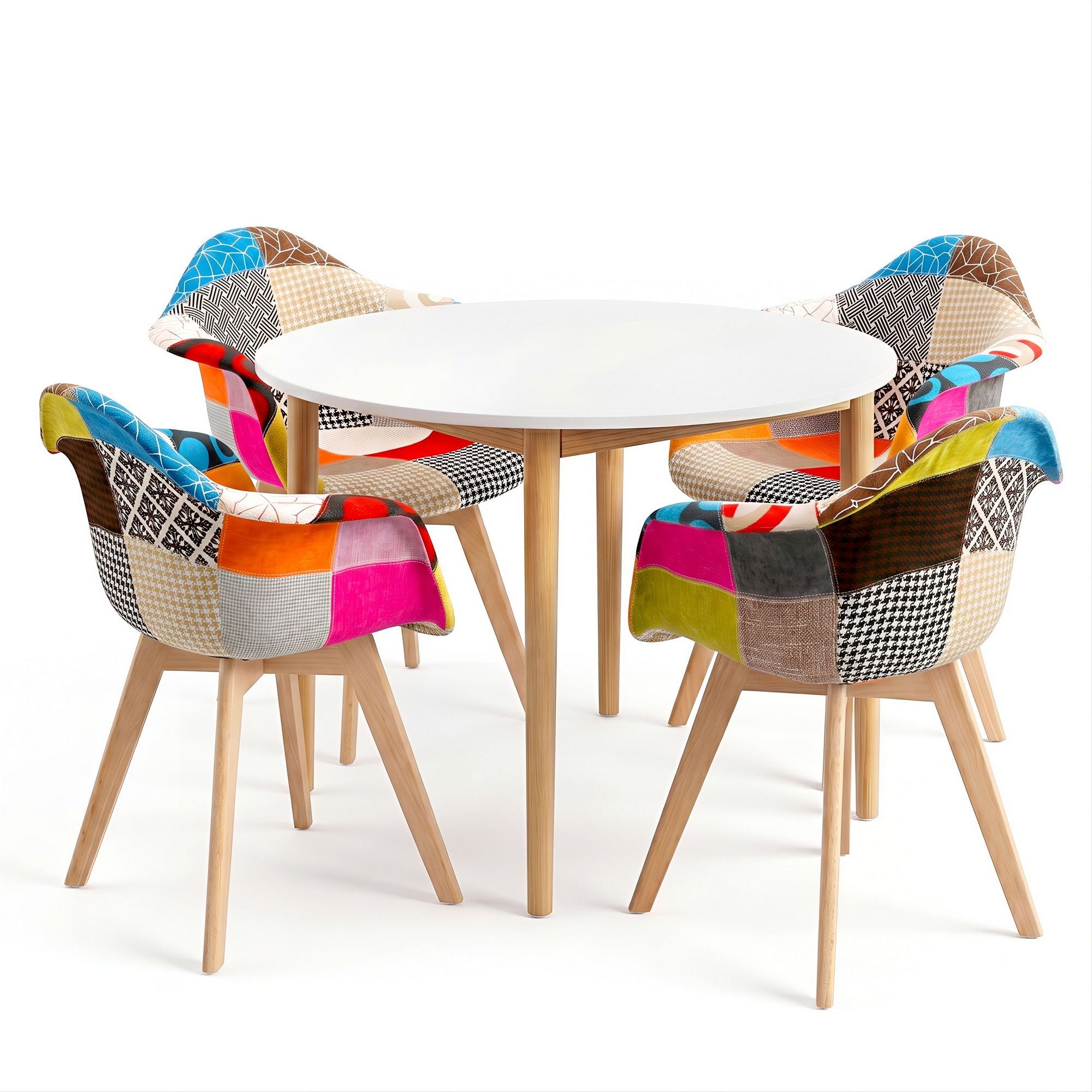 Dining Table and 4 Mid Century Chairs Set White