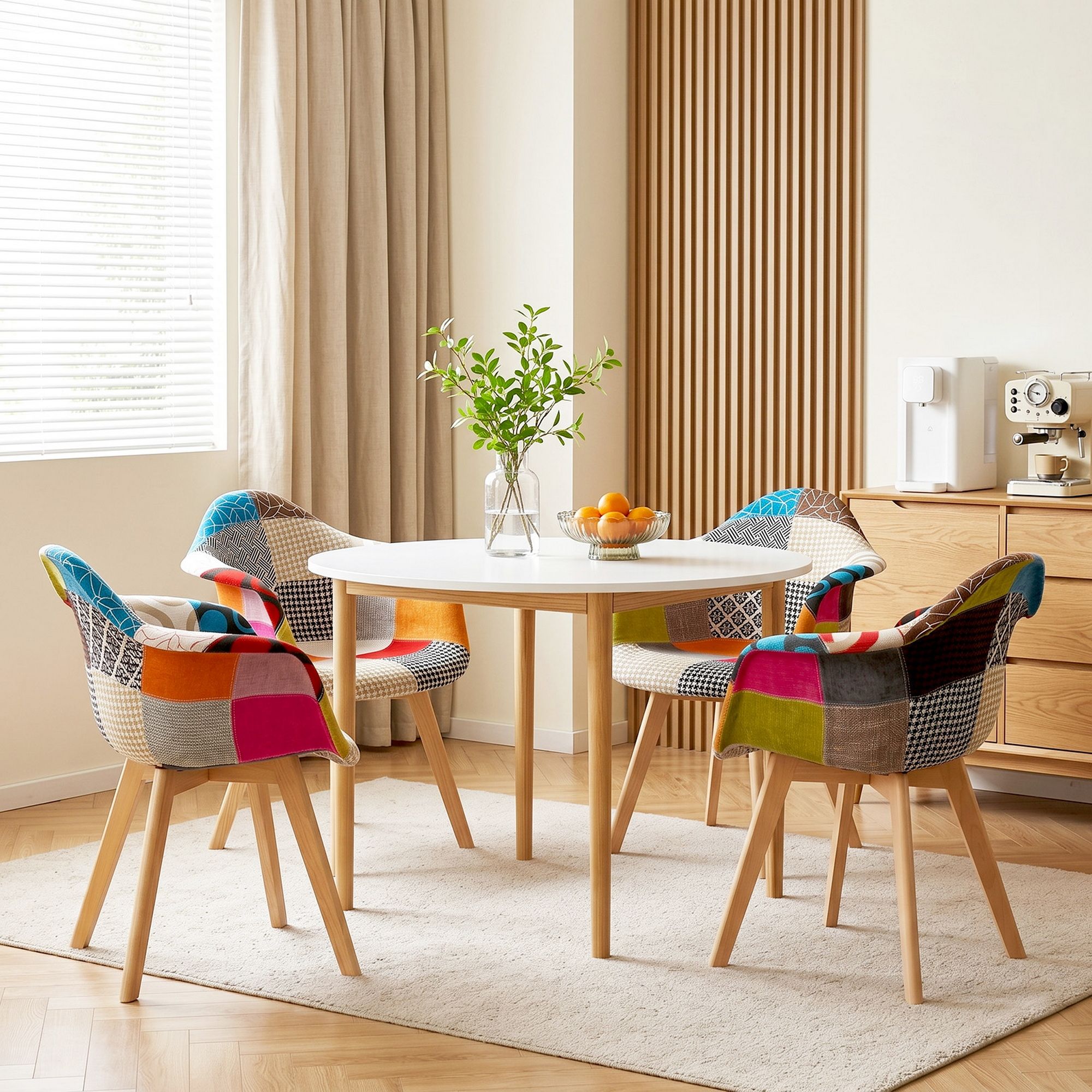 Dining Table and 4 Mid Century Chairs Set White