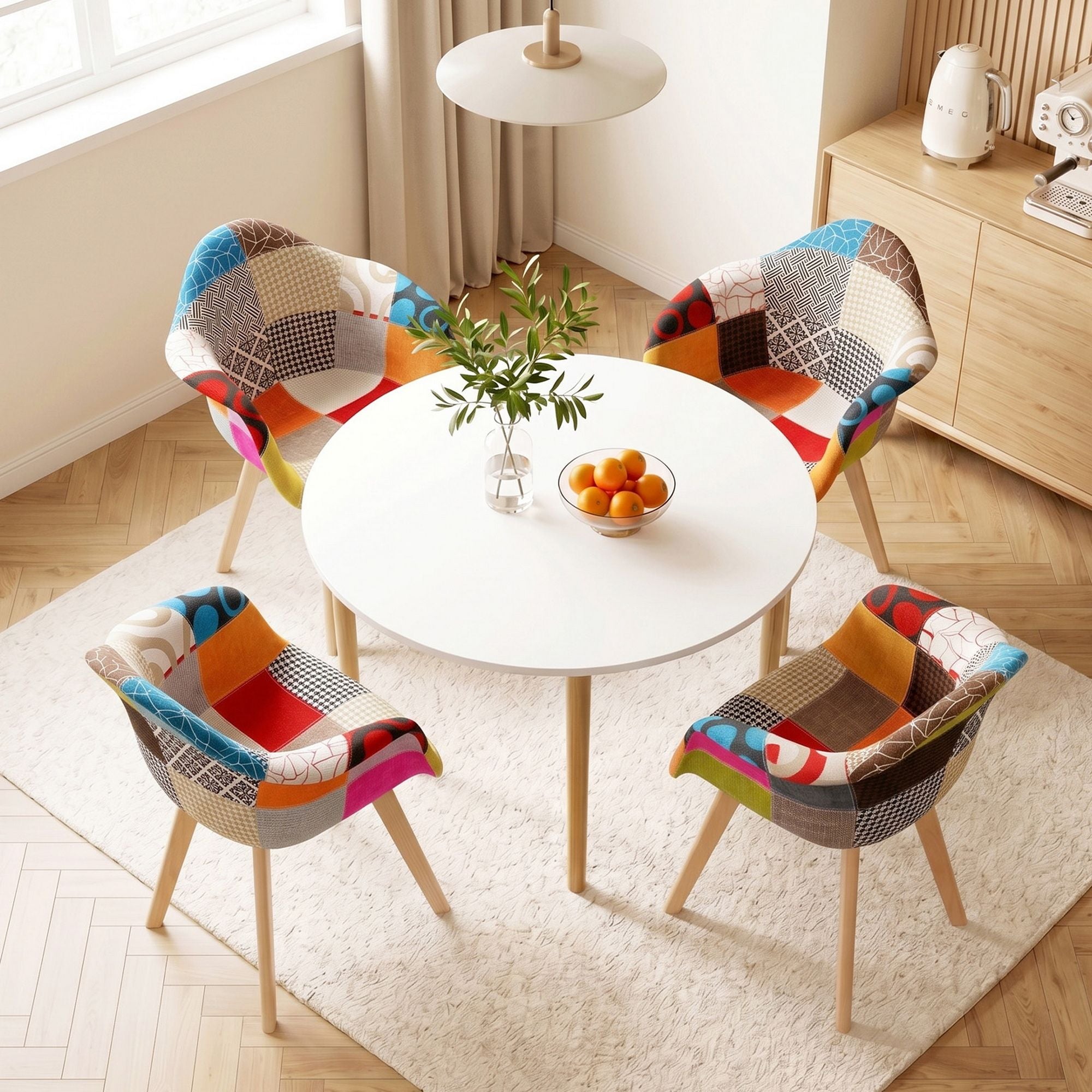 Dining Table and 4 Mid Century Chairs Set White