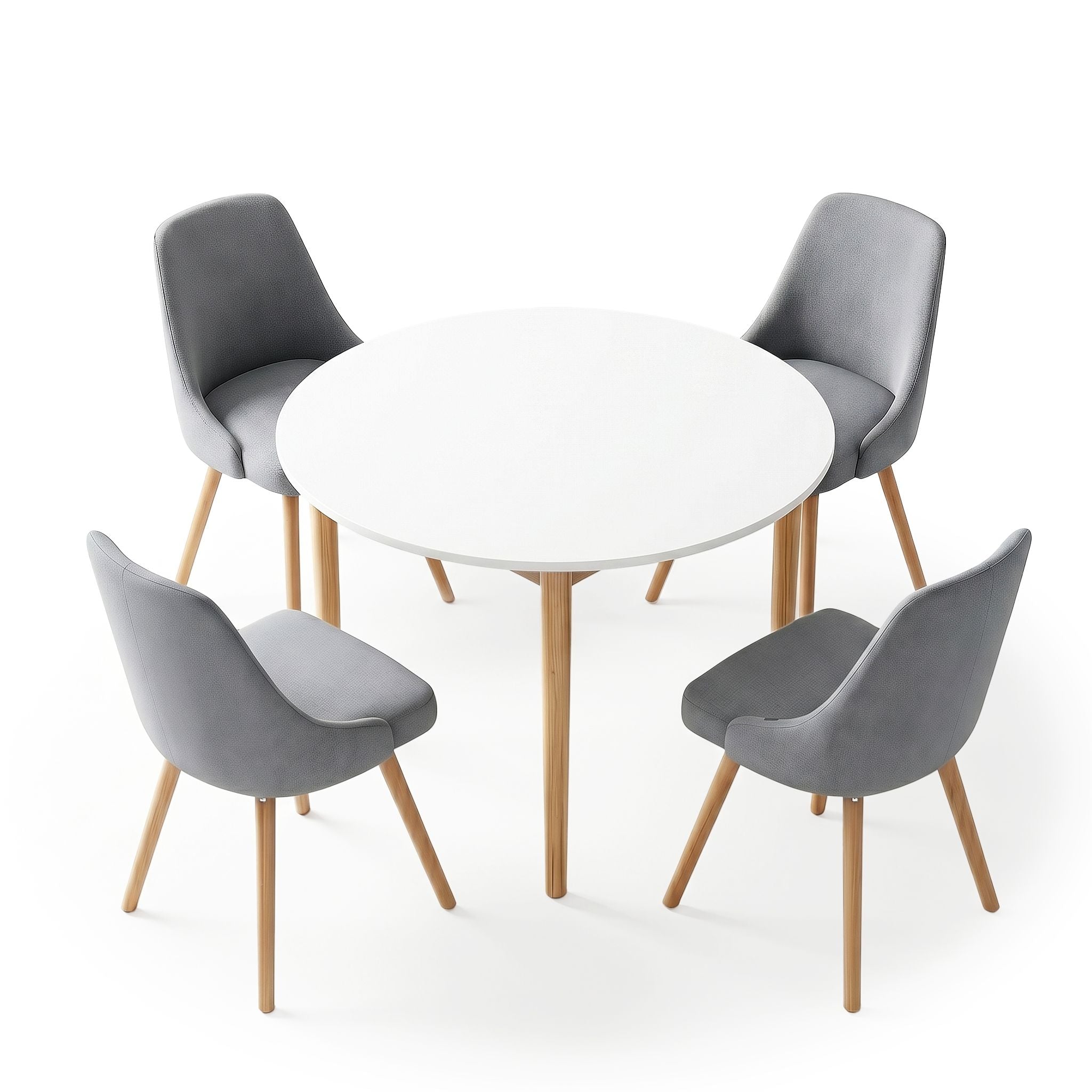 Round Dining Table and Chairs Set 5pcs Compact Kitchen Furniture White Natural Wood & Grey