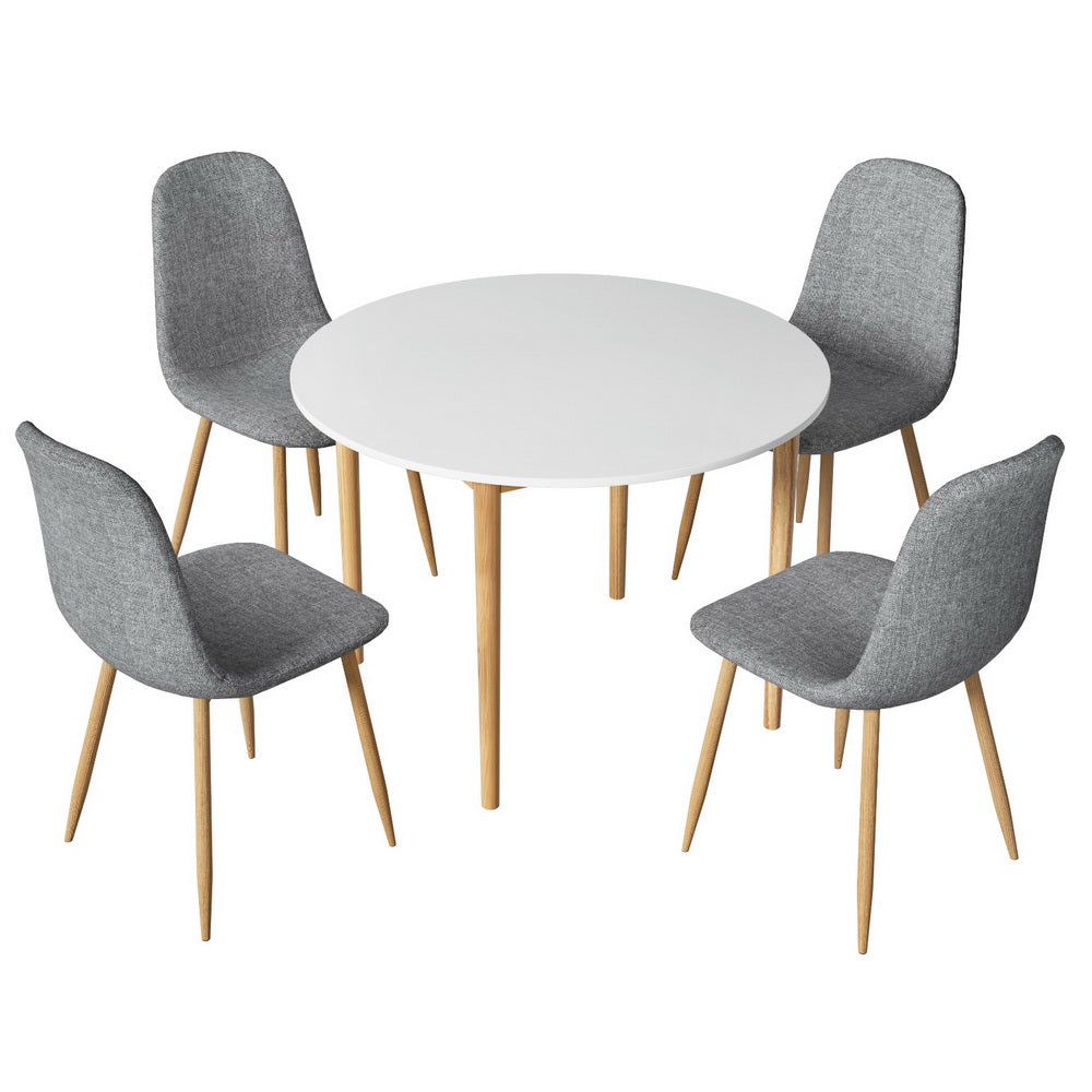 1 Dining Table and 4 Chairs Set White Grey